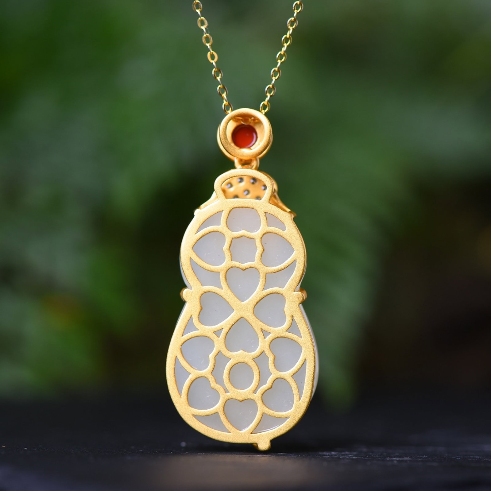 An Exquisite Sterling Silver-Gold Plated Inlaid White Jade Pendant,Inlaid Diamond - 5