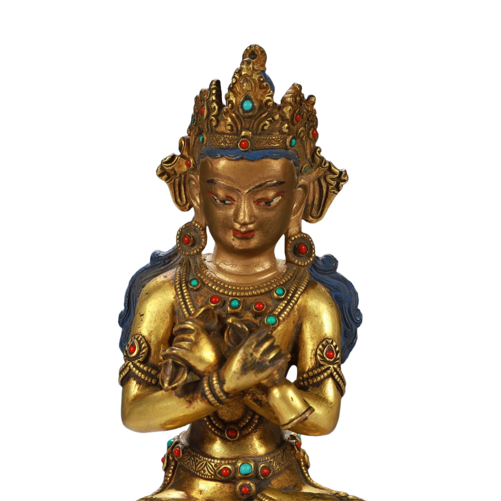 A Solemn Gilt Bronze Statue of Amitayus,Inlaid Gems and Turquoise - 2