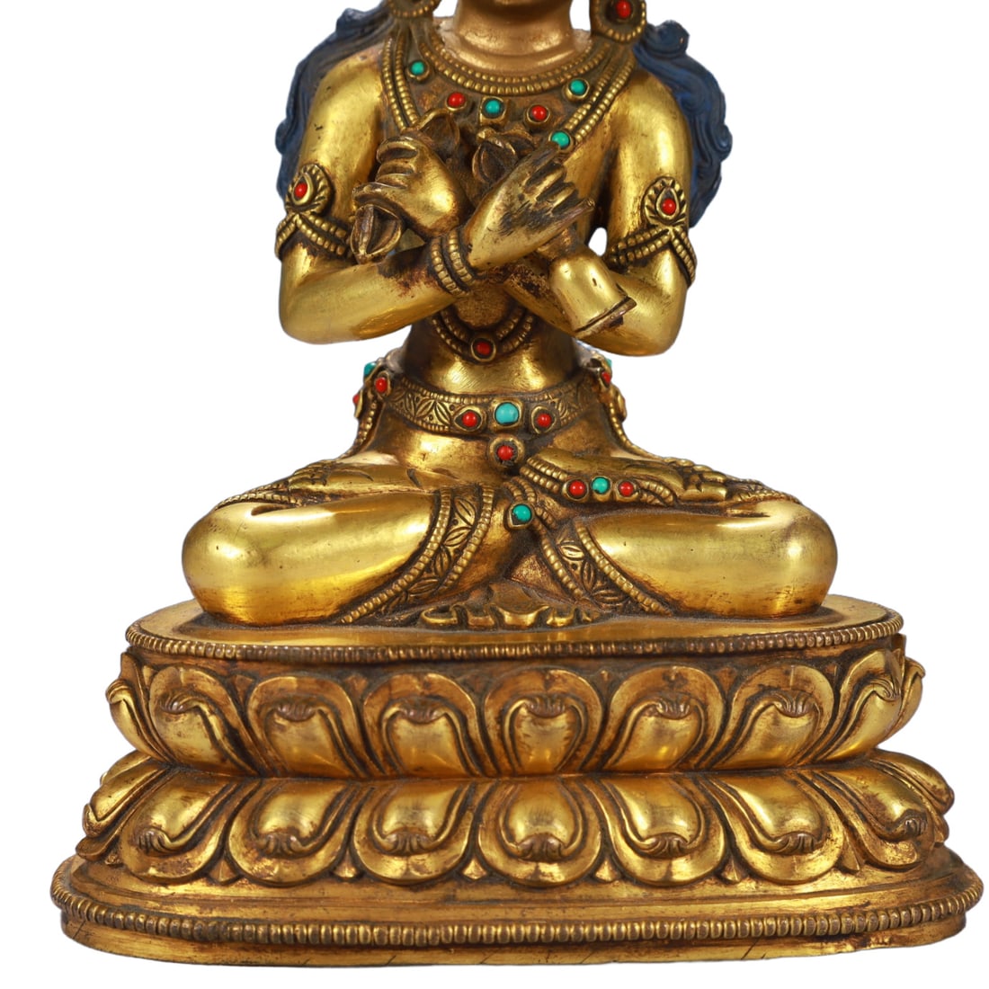 A Solemn Gilt Bronze Statue of Amitayus,Inlaid Gems and Turquoise - 3