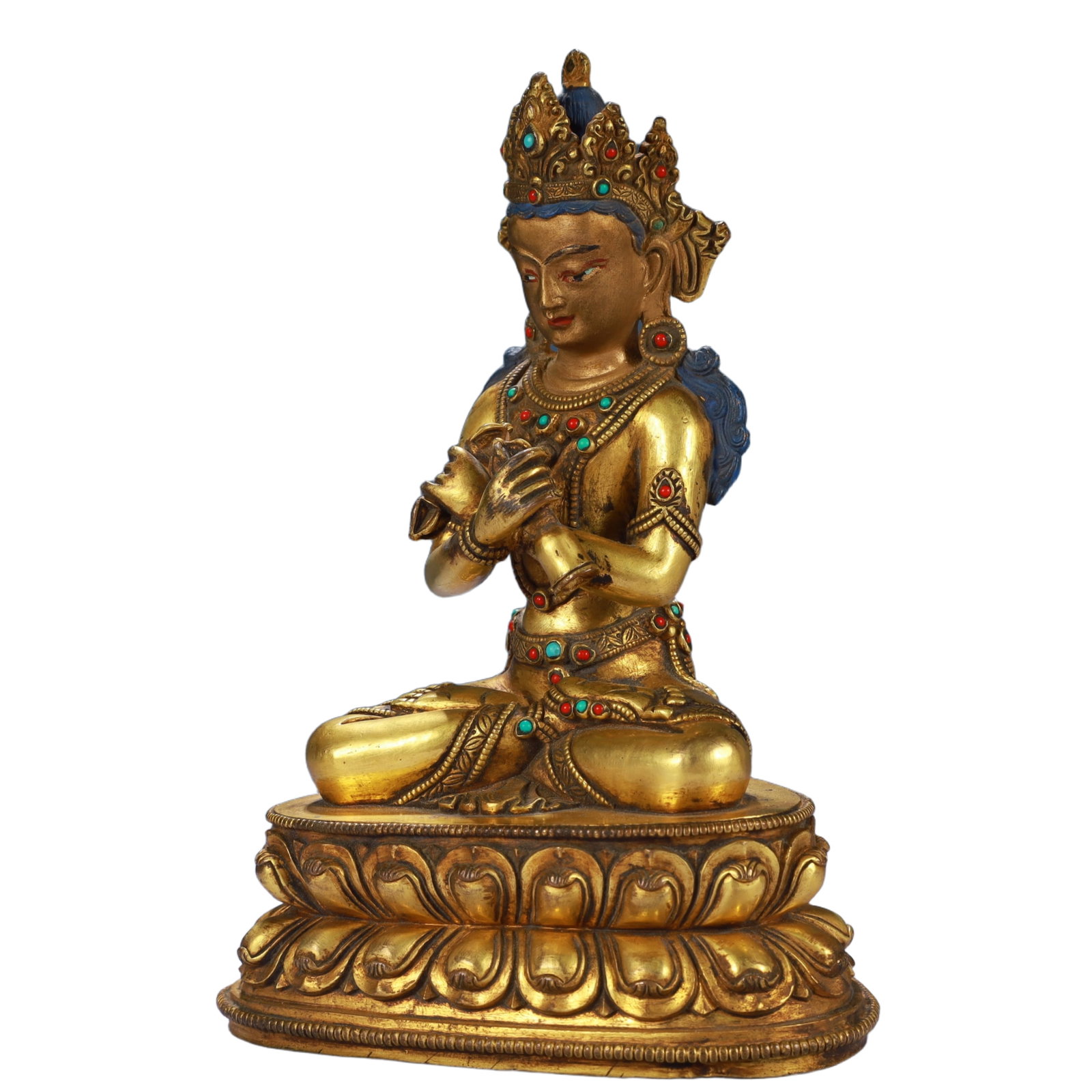 A Solemn Gilt Bronze Statue of Amitayus,Inlaid Gems and Turquoise - 4