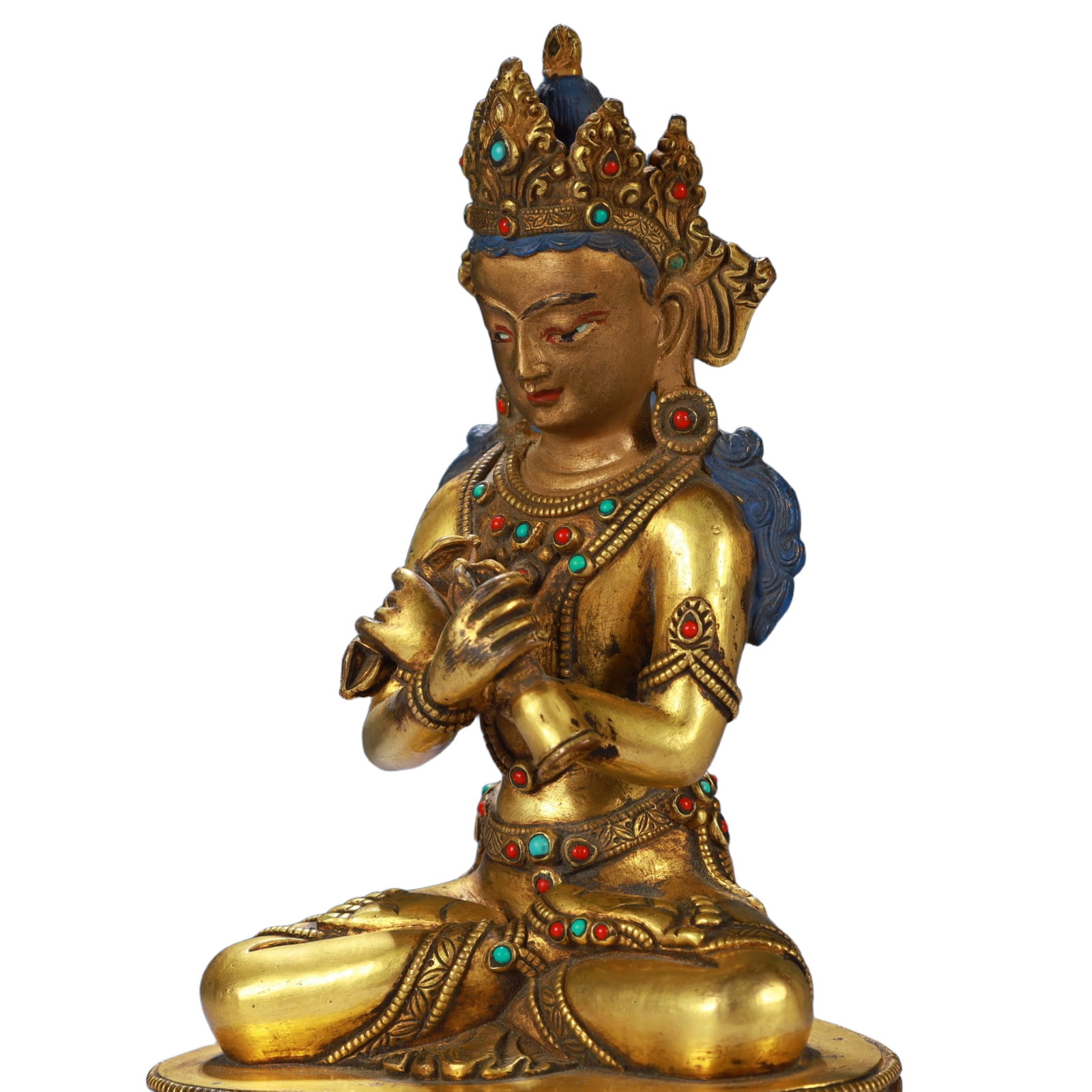 A Solemn Gilt Bronze Statue of Amitayus,Inlaid Gems and Turquoise - 5