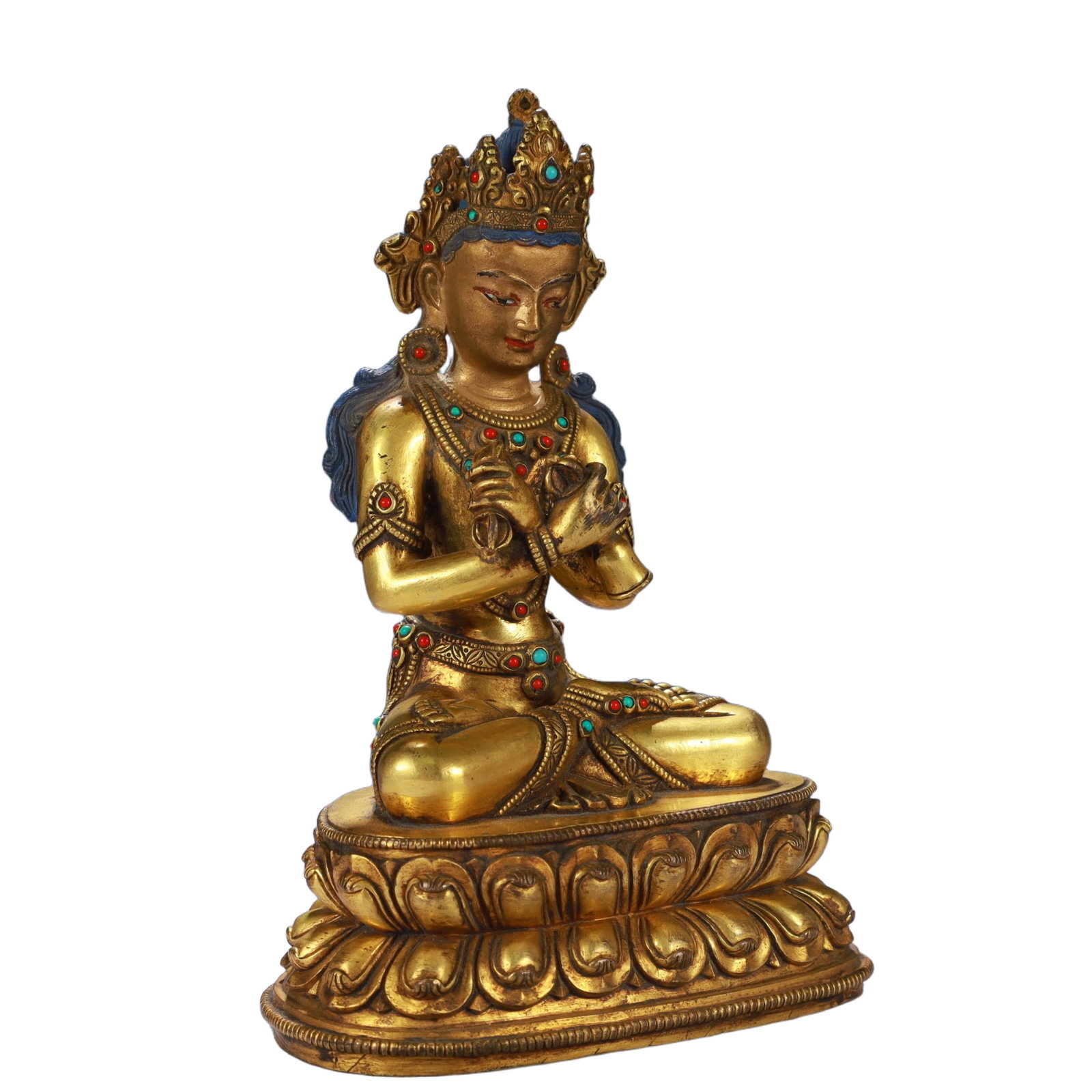 A Solemn Gilt Bronze Statue of Amitayus,Inlaid Gems and Turquoise - 6