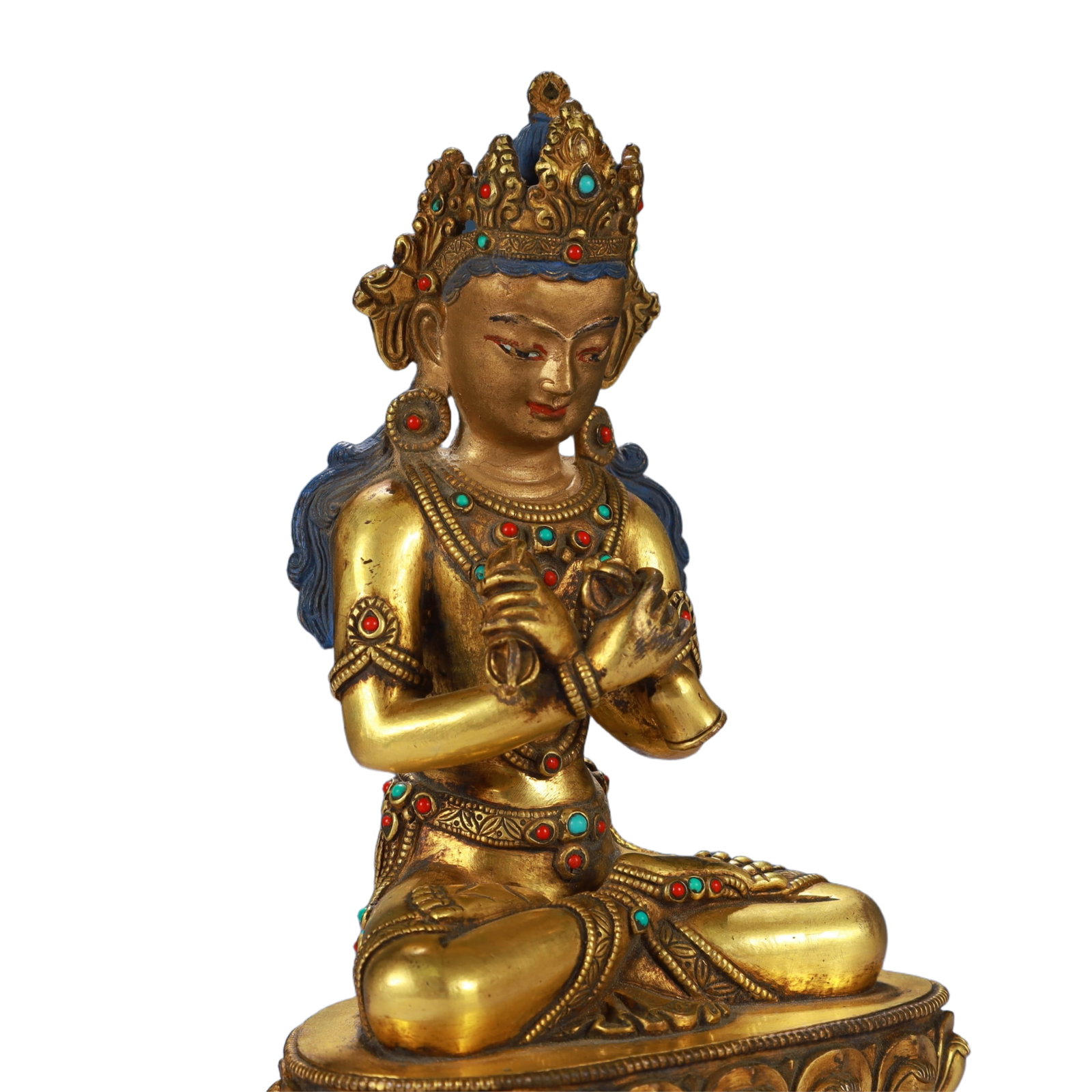 A Solemn Gilt Bronze Statue of Amitayus,Inlaid Gems and Turquoise - 7