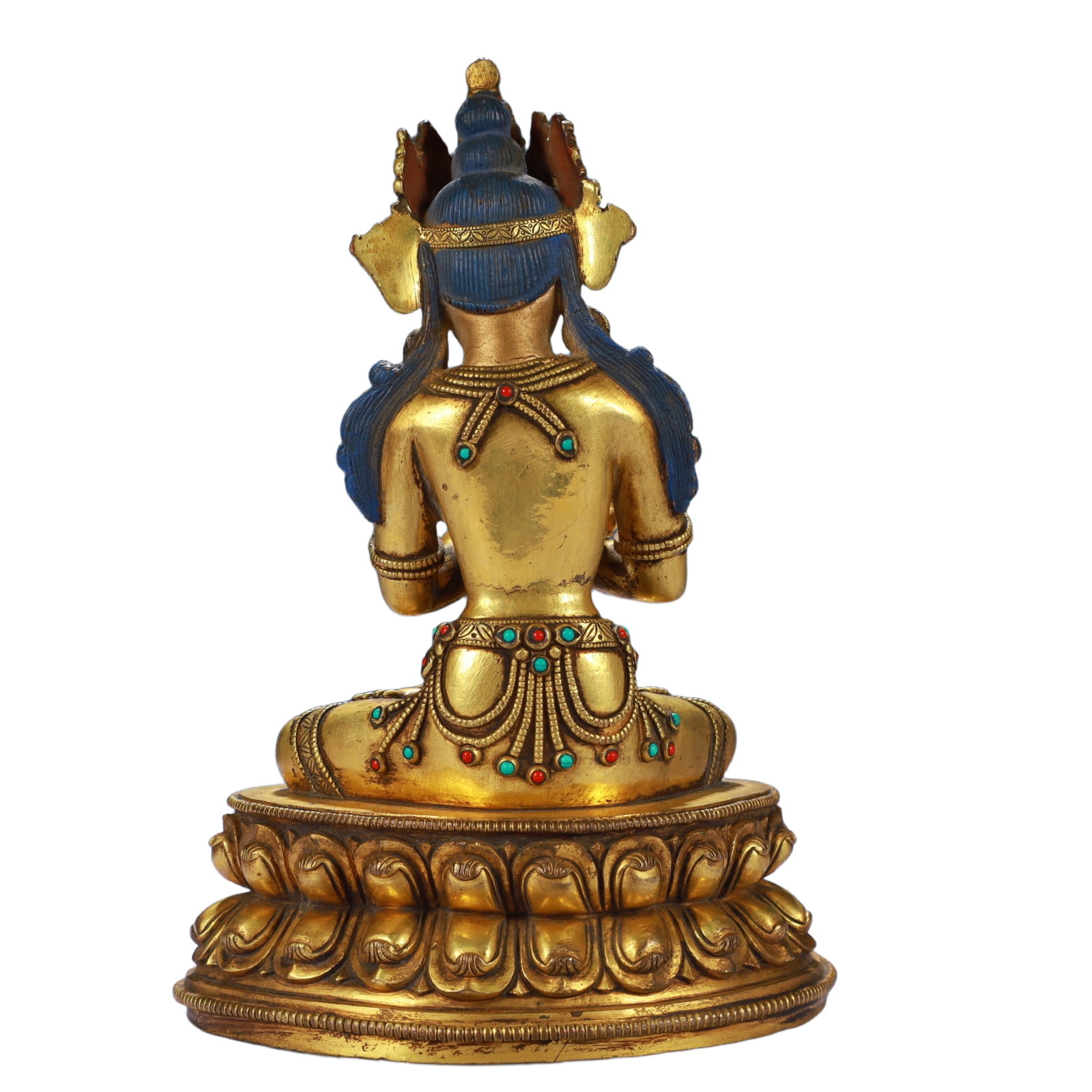 A Solemn Gilt Bronze Statue of Amitayus,Inlaid Gems and Turquoise - 9