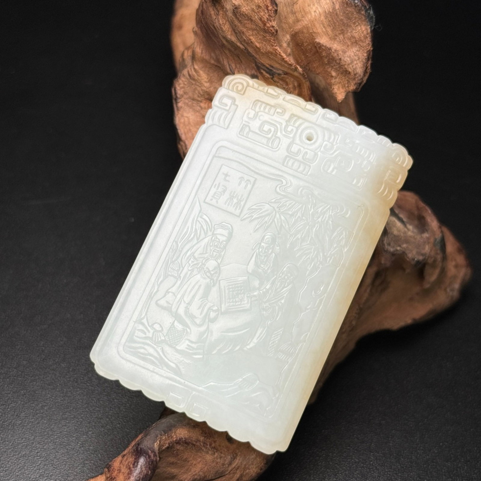 An Exquisite White Jade Character and Story Pattern Pendant,With Poem - 2