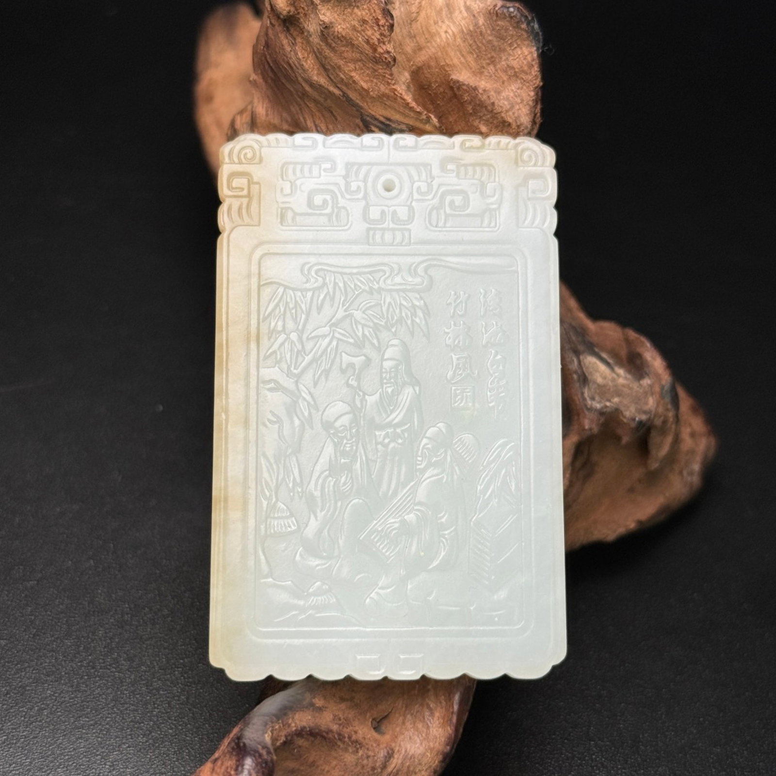 An Exquisite White Jade Character and Story Pattern Pendant,With Poem - 3