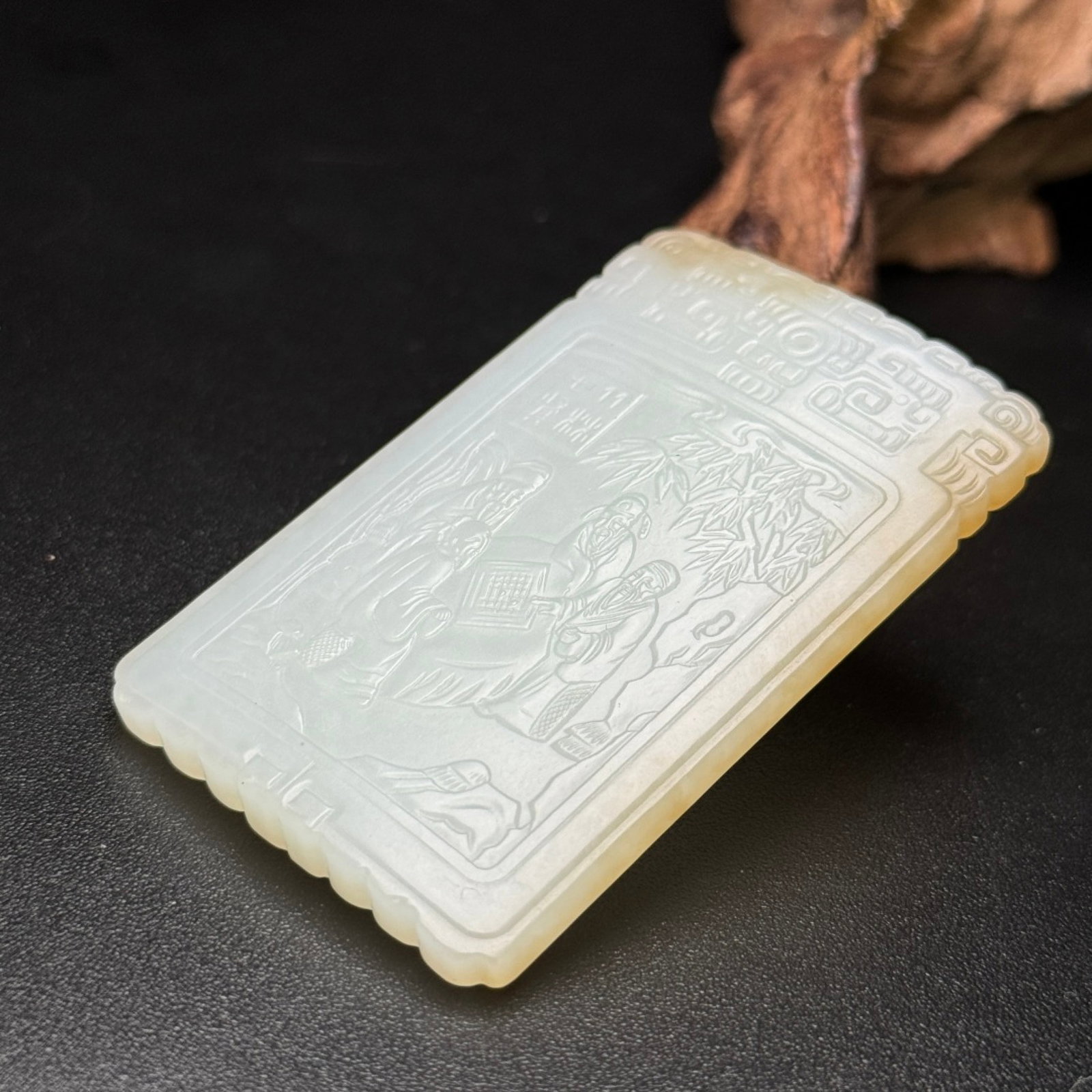 An Exquisite White Jade Character and Story Pattern Pendant,With Poem - 4