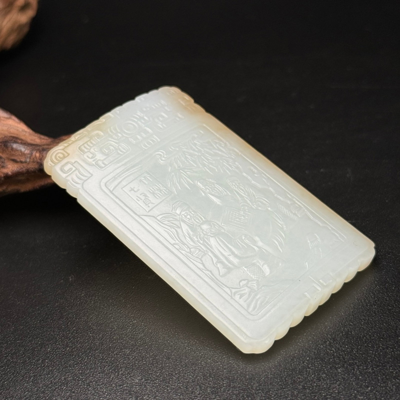 An Exquisite White Jade Character and Story Pattern Pendant,With Poem - 5