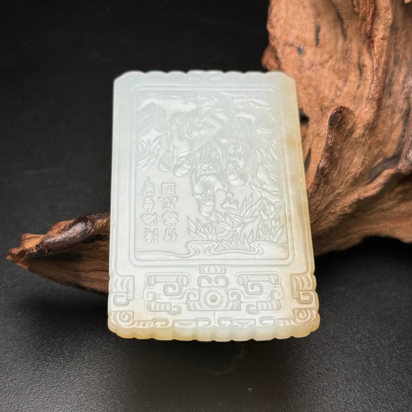 An Exquisite White Jade Character and Story Pattern Pendant,With Poem - 6