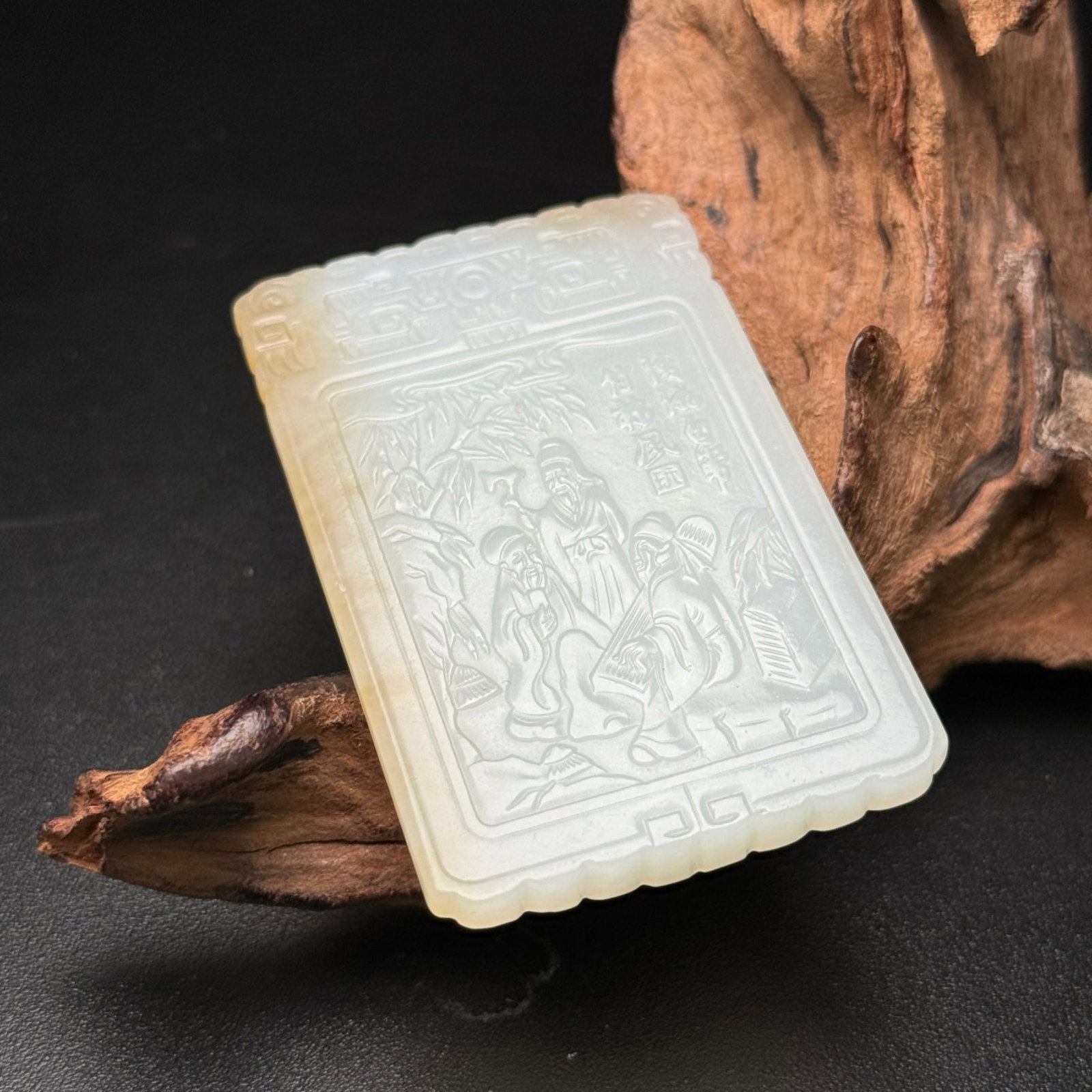 An Exquisite White Jade Character and Story Pattern Pendant,With Poem - 7