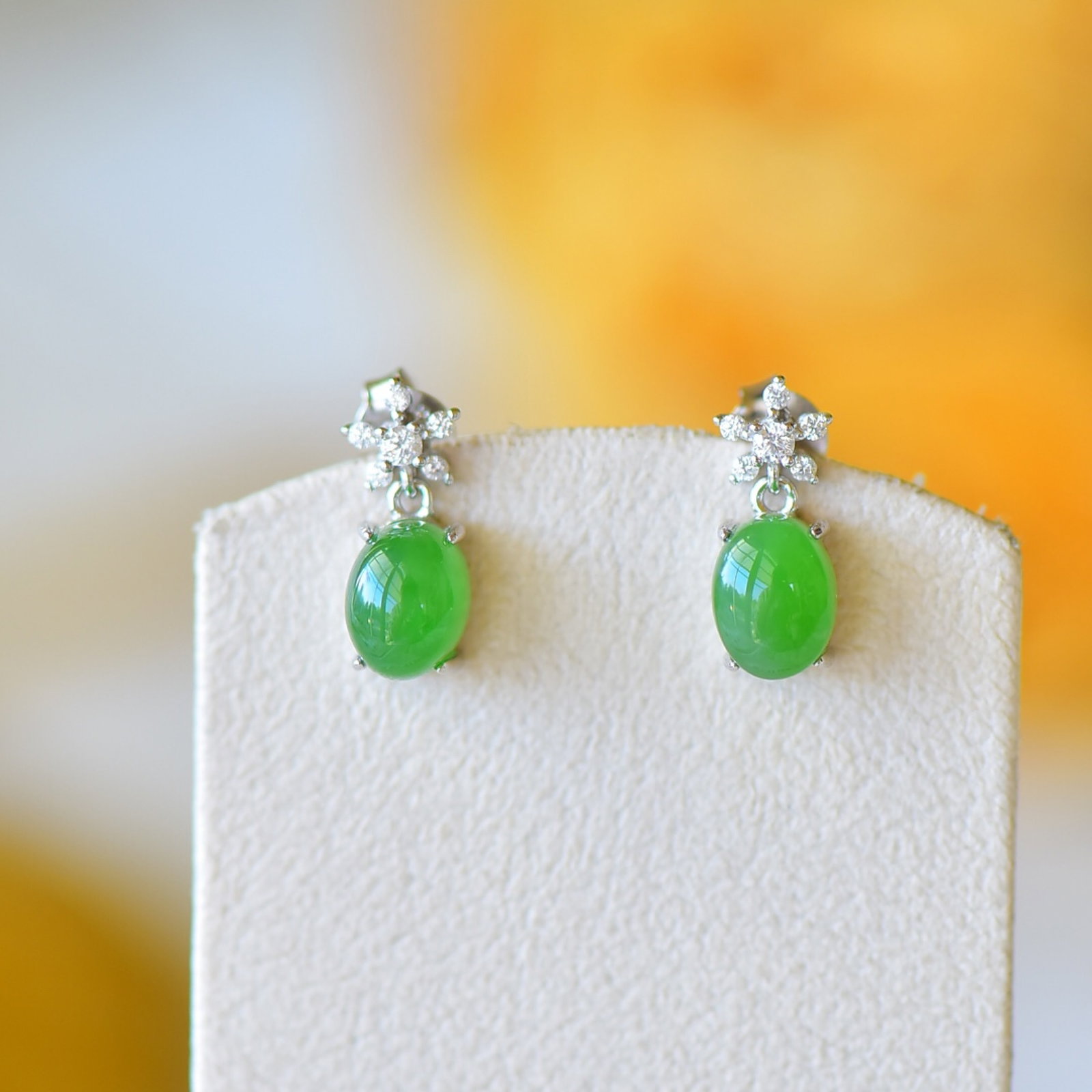 A Pair of Exquisite Sterling Silver Inlaid Jasper Earrings,Inlaid Diamond - 2