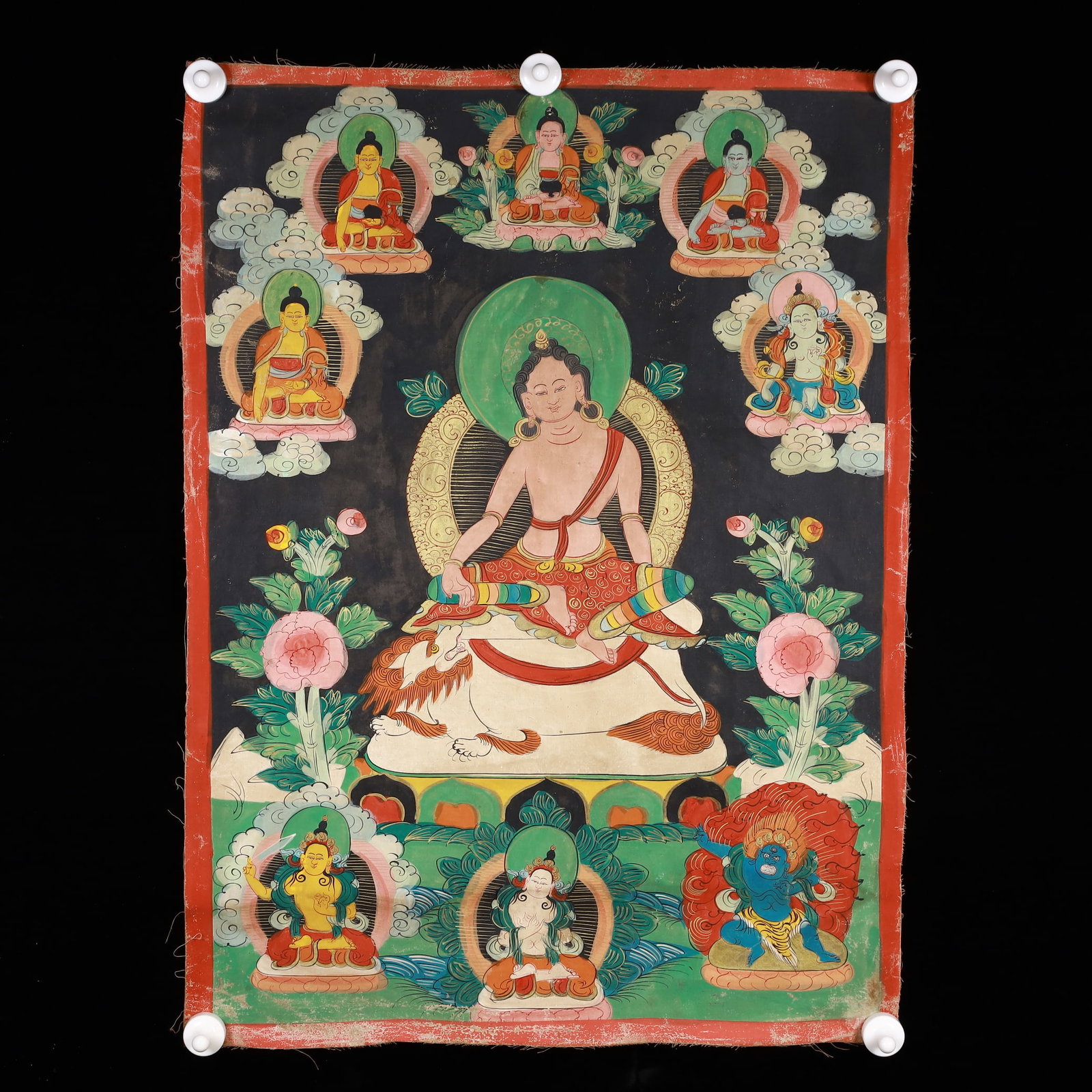 A Rare Painted Color Statue of Manjusri Tangka: Estimated Value:4000-6000 A Rare Painted Color Statue of Manjusri Tangka,Qing Dynasty, China,Size:19.9inx27in