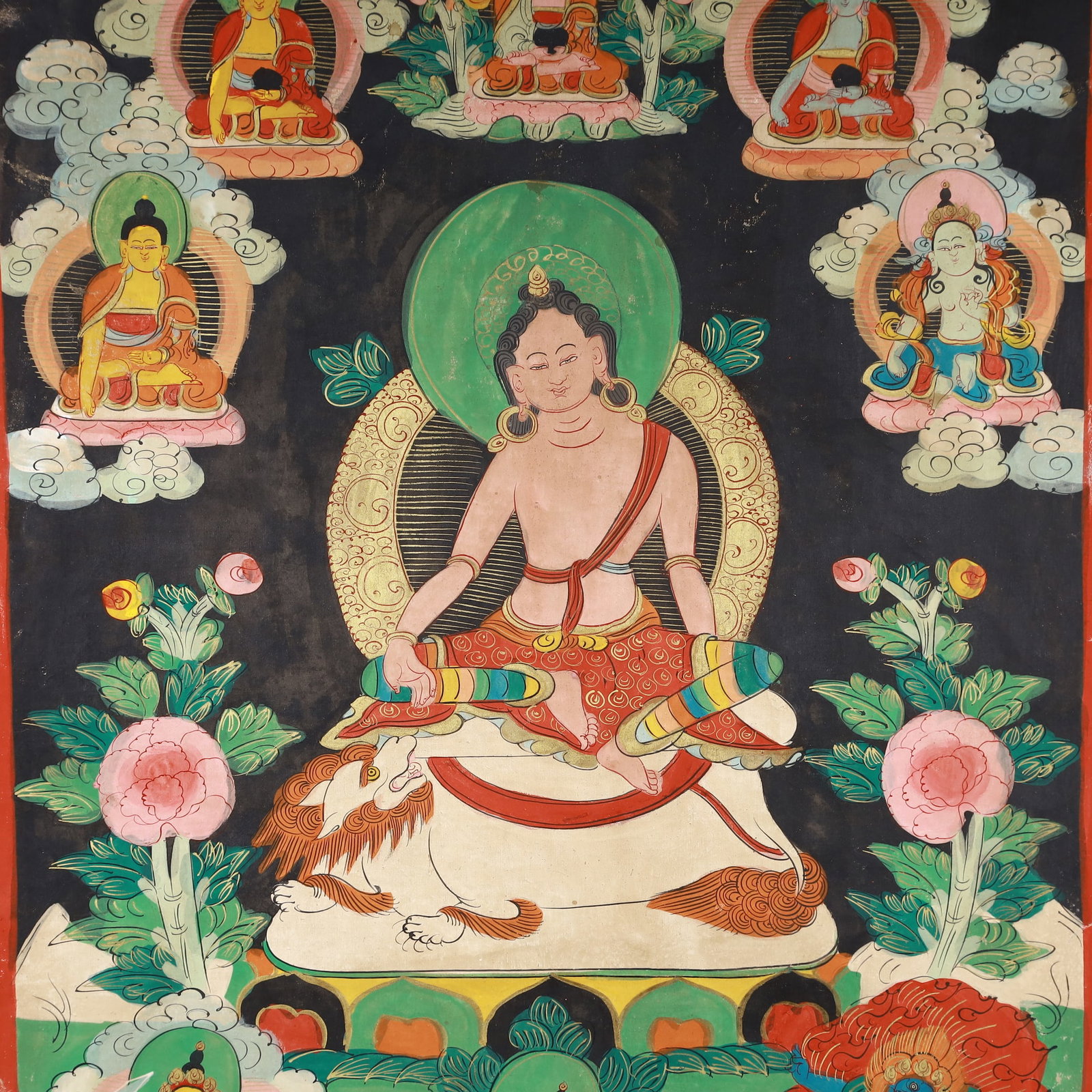 A Rare Painted Color Statue of Manjusri Tangka - 4