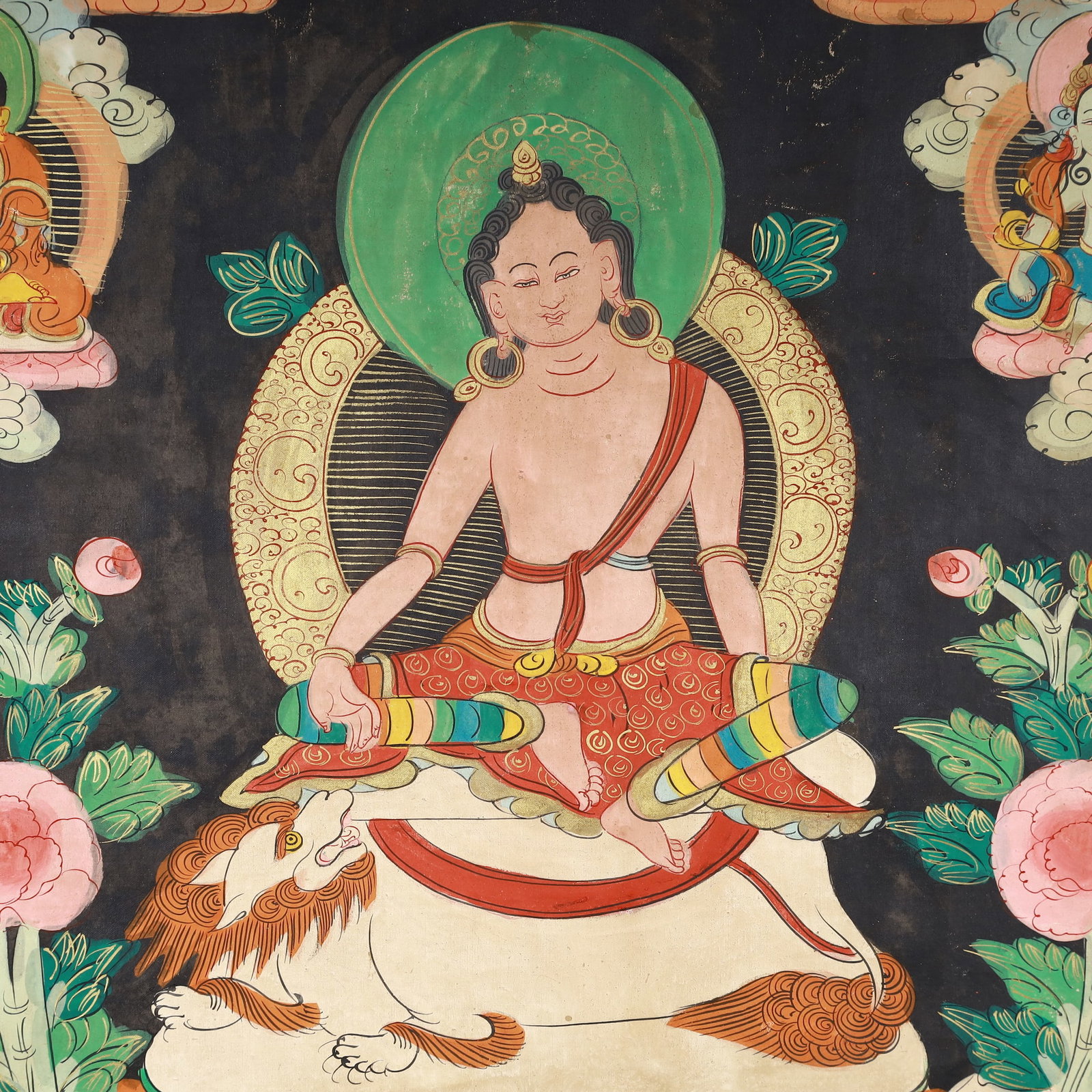 A Rare Painted Color Statue of Manjusri Tangka - 5