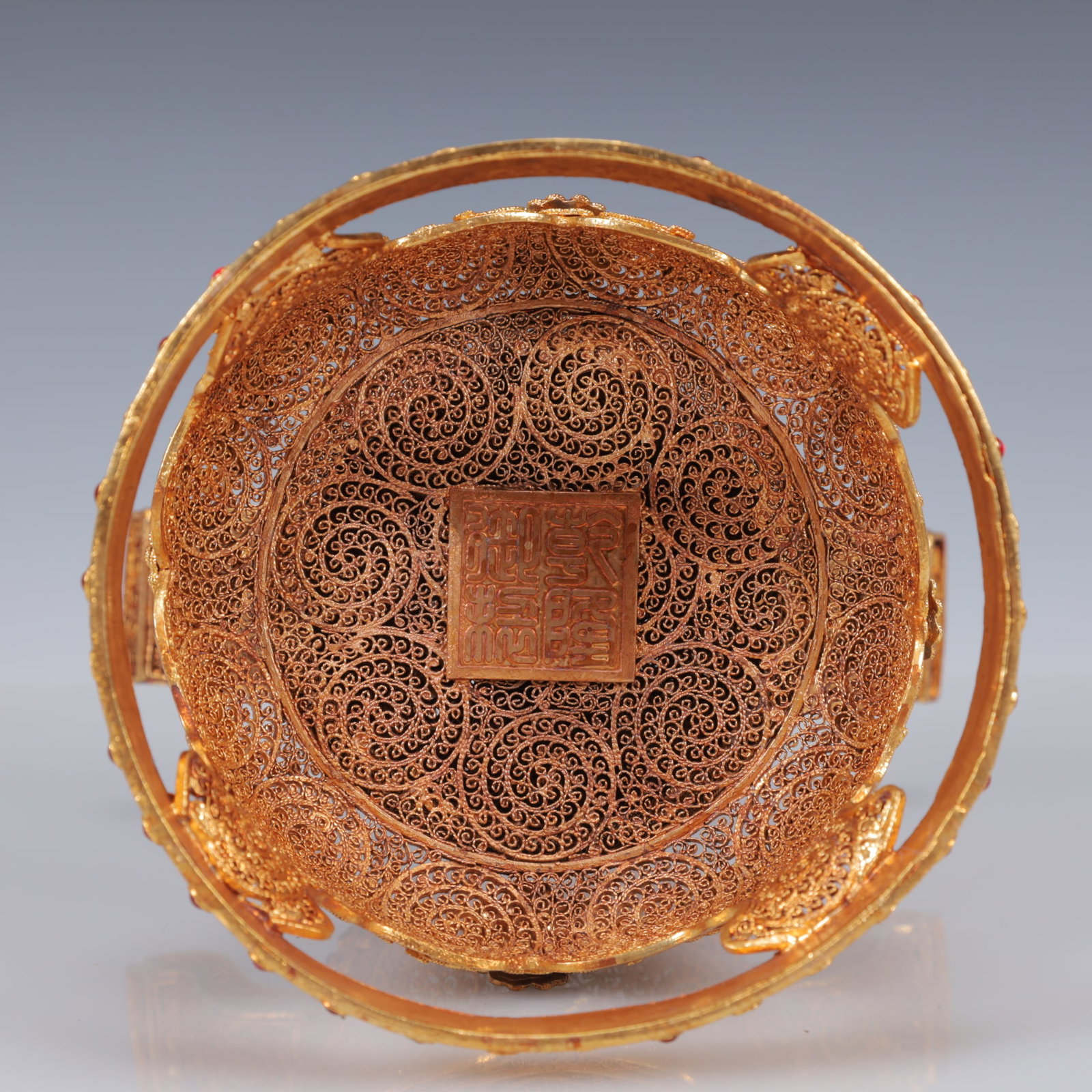 An Exquisite Filigree and Gilding Inlaid White Jade Double-Ears and Tripod Censer,Inlaid Gems - 15