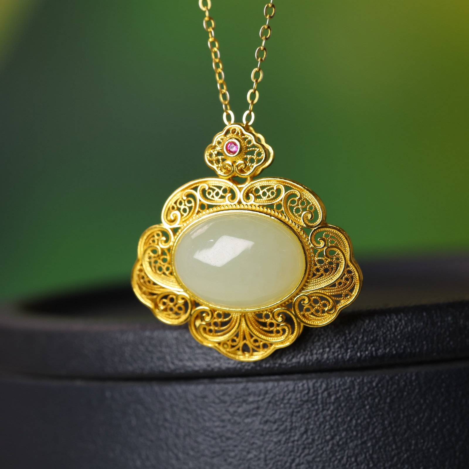 An Exquisite Sterling Silver-Gold Plated Inlaid White Jade Pendant - 4