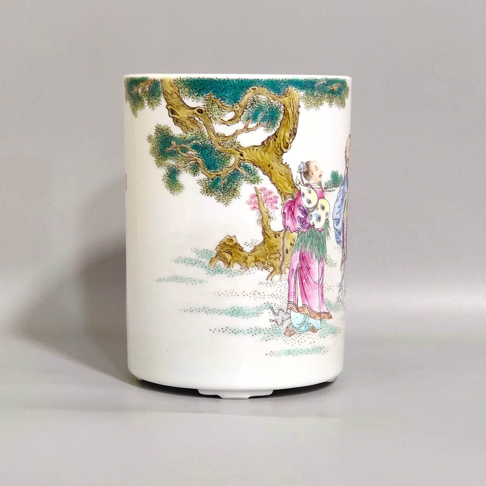 An Exquisite Famille-Rose Character and Story Pattern four legs Brush Pot,With Poem - 2