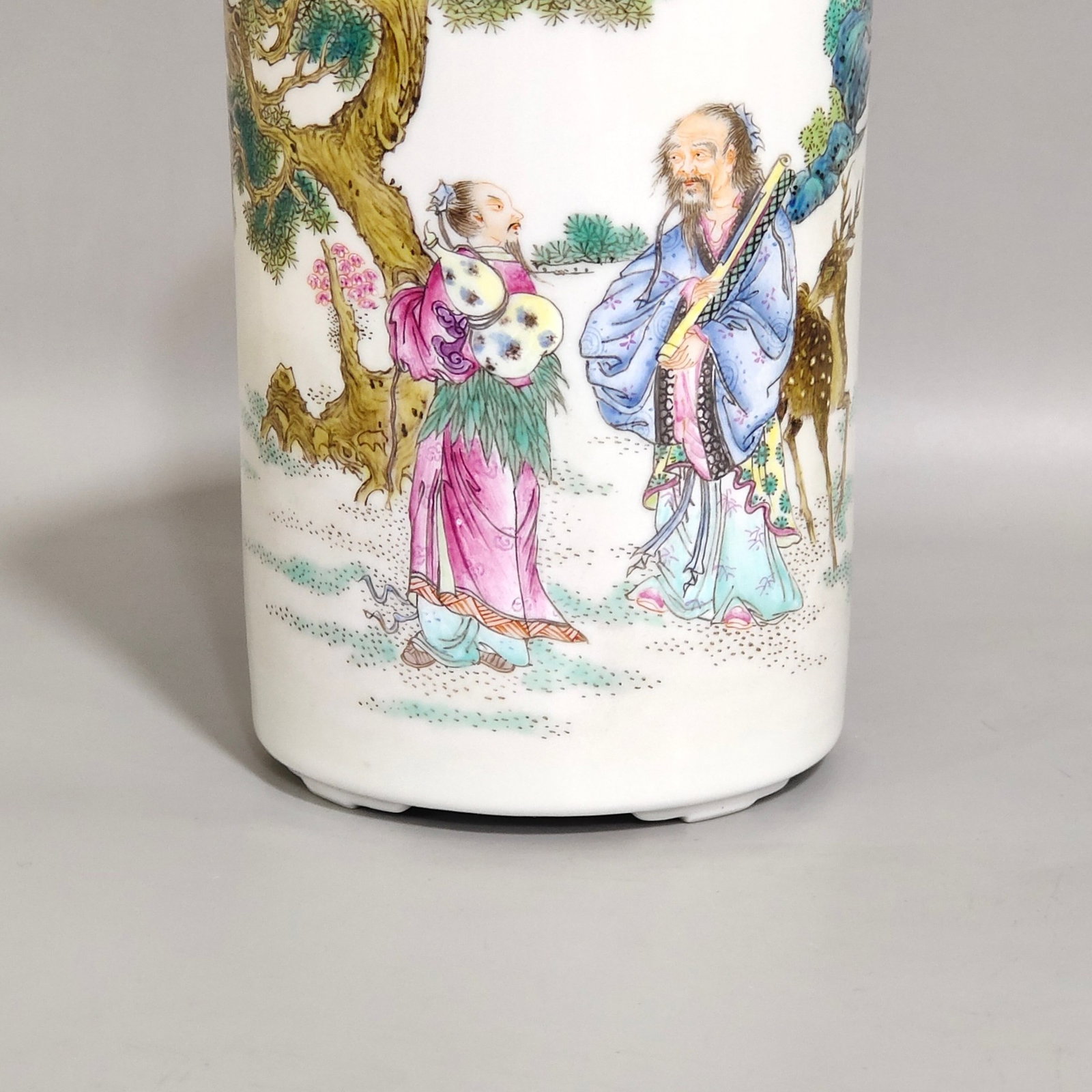 An Exquisite Famille-Rose Character and Story Pattern four legs Brush Pot,With Poem - 5