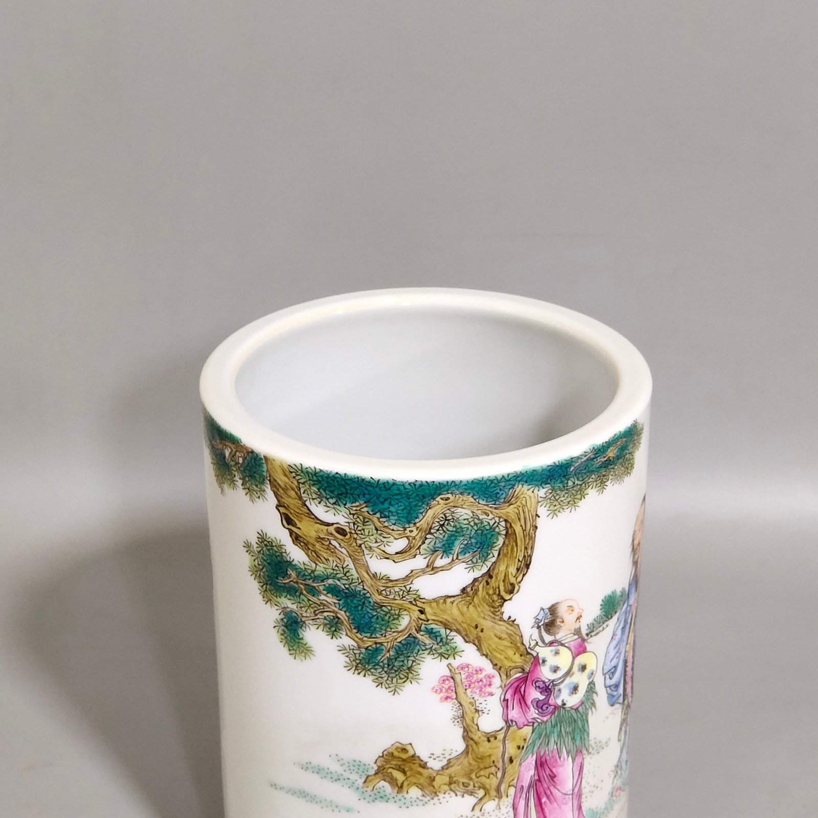 An Exquisite Famille-Rose Character and Story Pattern four legs Brush Pot,With Poem - 6