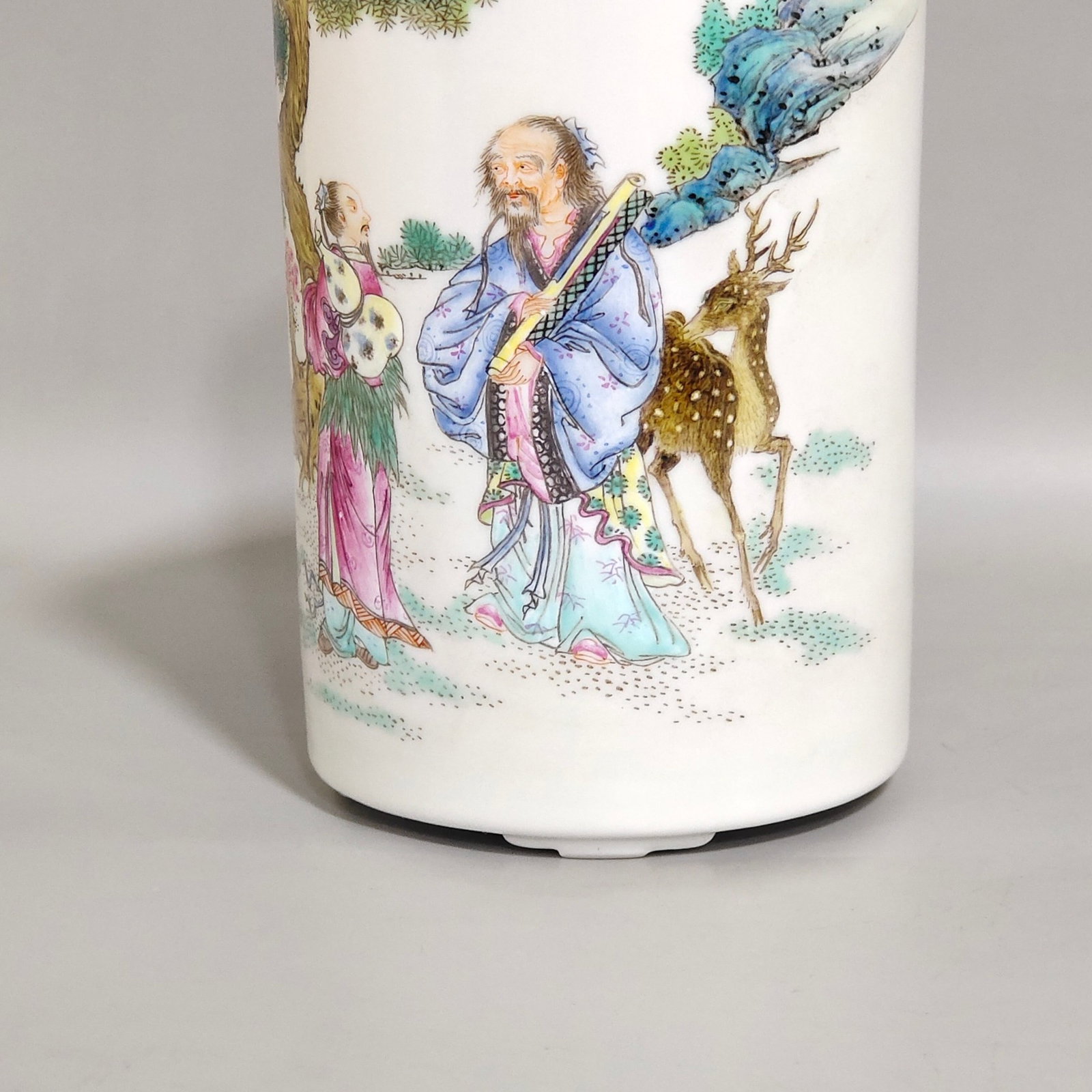 An Exquisite Famille-Rose Character and Story Pattern four legs Brush Pot,With Poem - 7