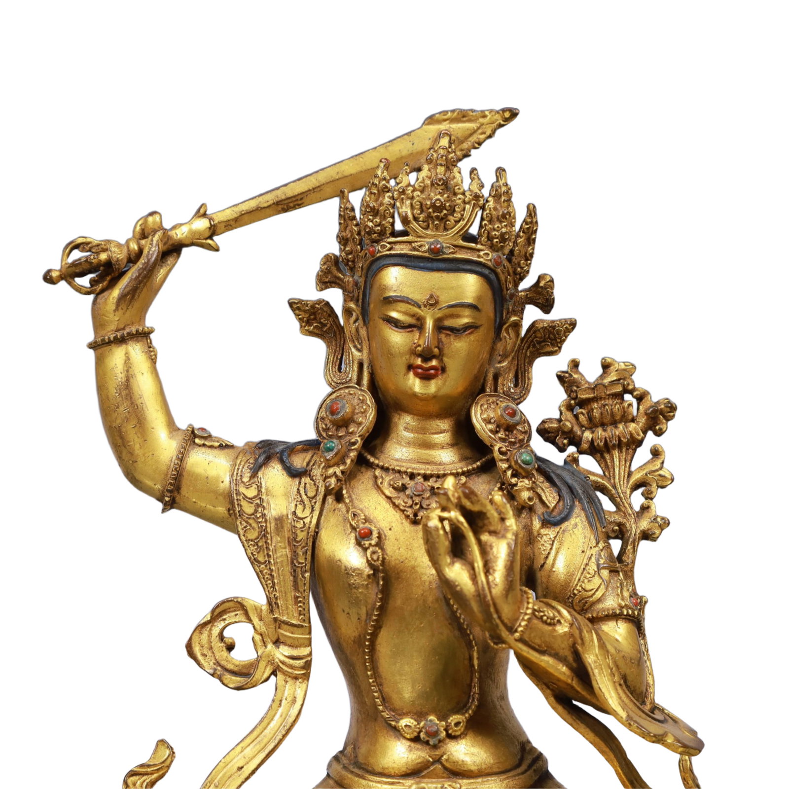 A Solemn Gilt Bronze Statue of Manjusri - 2
