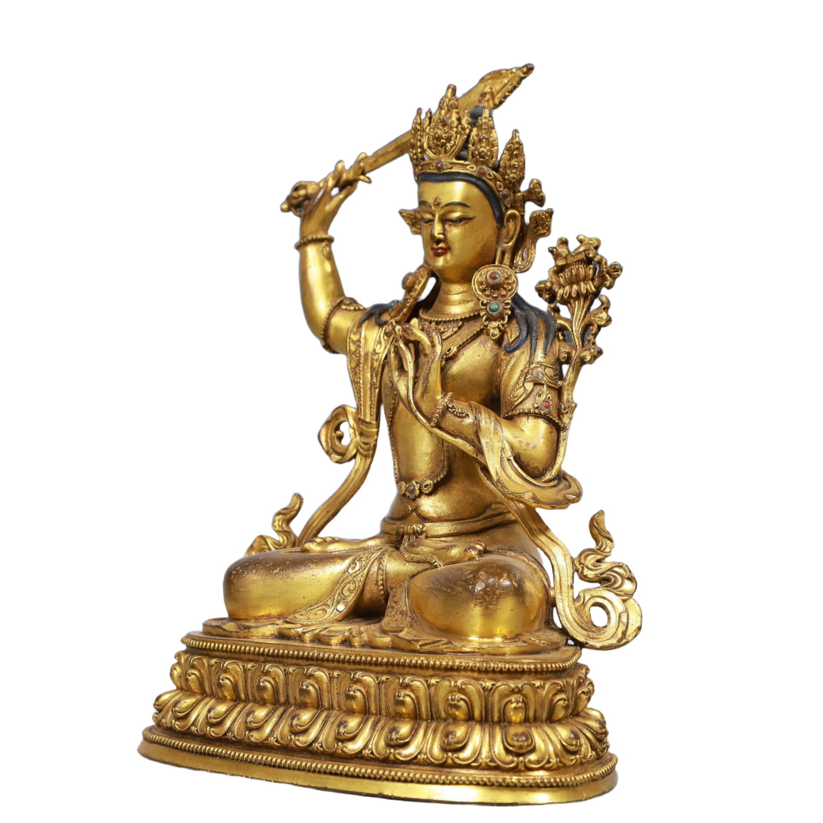 A Solemn Gilt Bronze Statue of Manjusri - 4