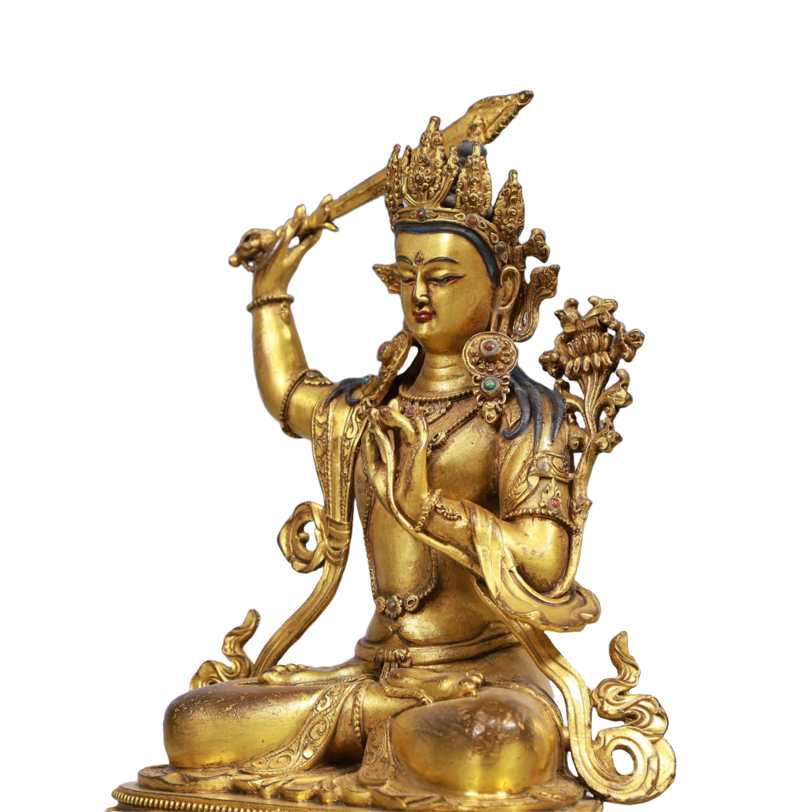 A Solemn Gilt Bronze Statue of Manjusri - 5
