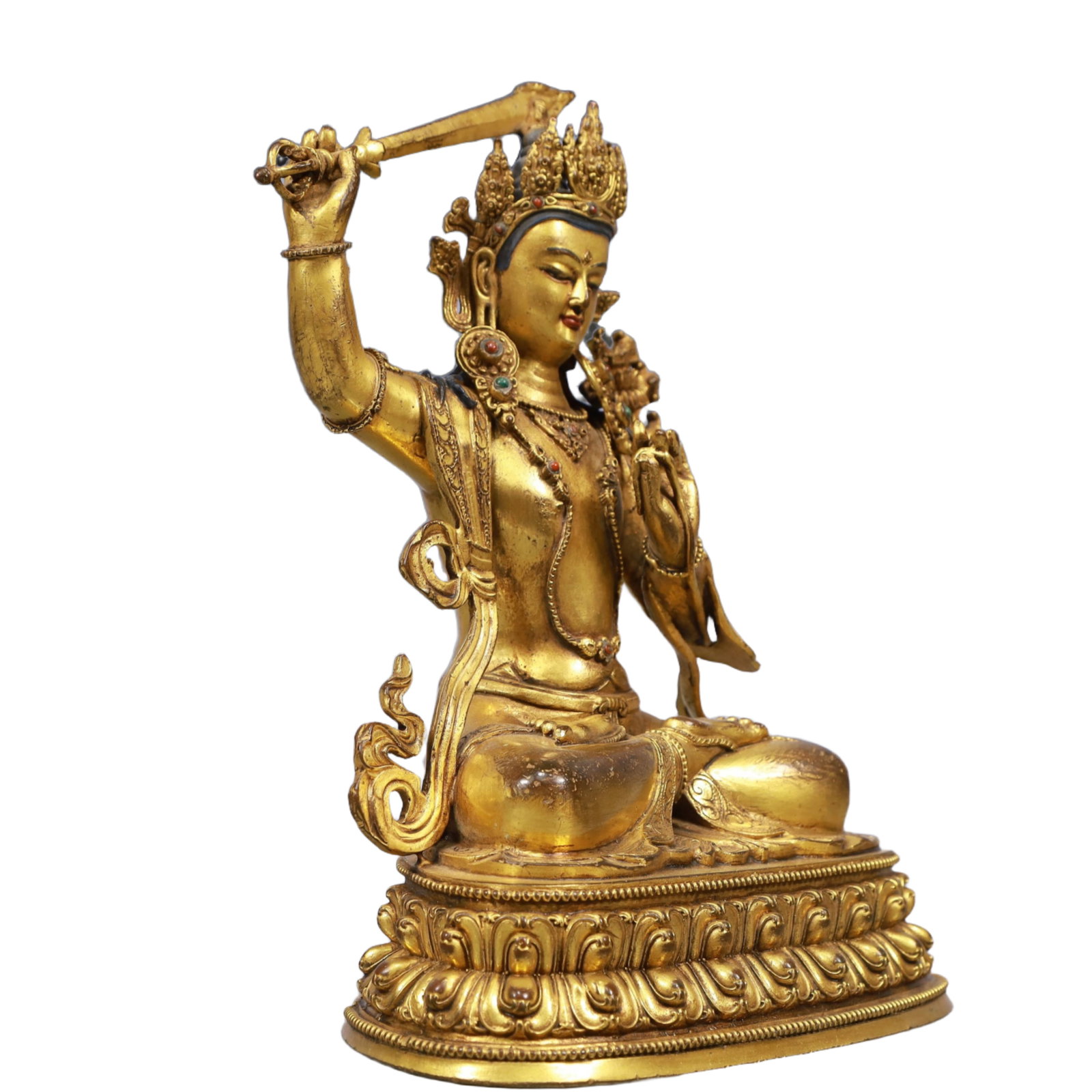 A Solemn Gilt Bronze Statue of Manjusri - 6