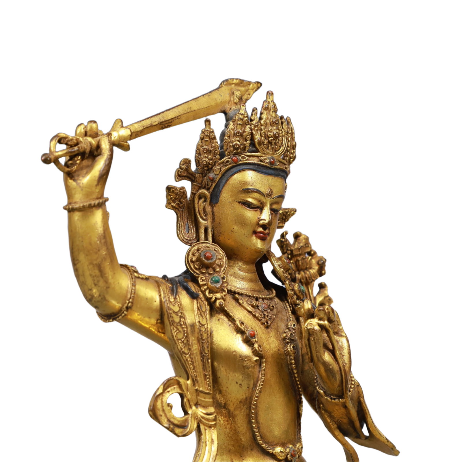A Solemn Gilt Bronze Statue of Manjusri - 7