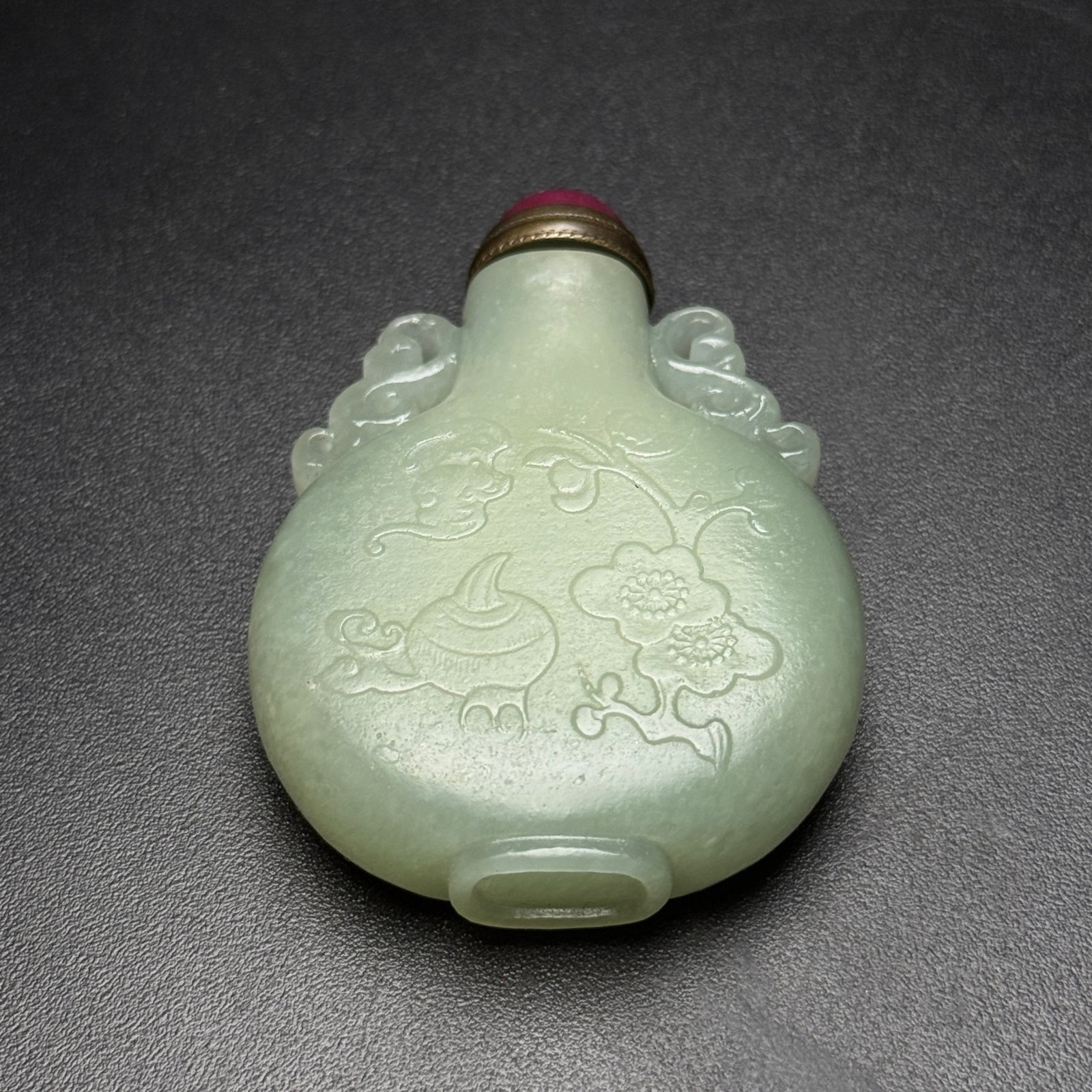 An Exquisite White Jade Flower and Figure Pattern Double-Ears Snuff Bottle - 6