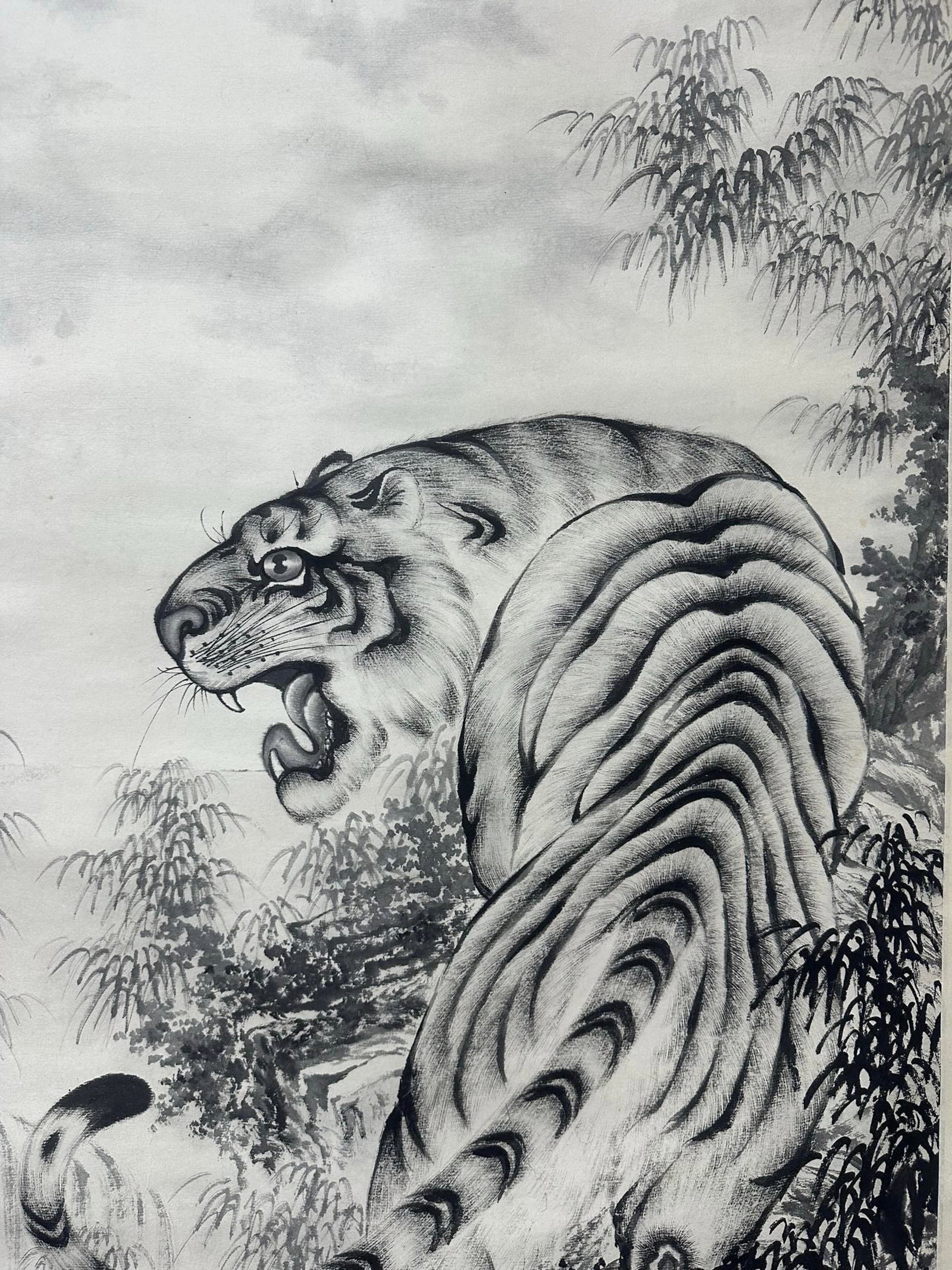 A Chinese Vertical Scroll Ink Painting of Tiger on Paper,Yu Linhu - 5