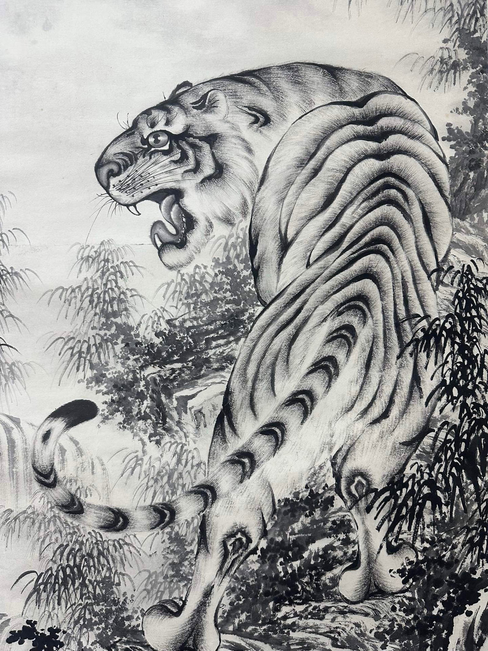 A Chinese Vertical Scroll Ink Painting of Tiger on Paper,Yu Linhu - 7