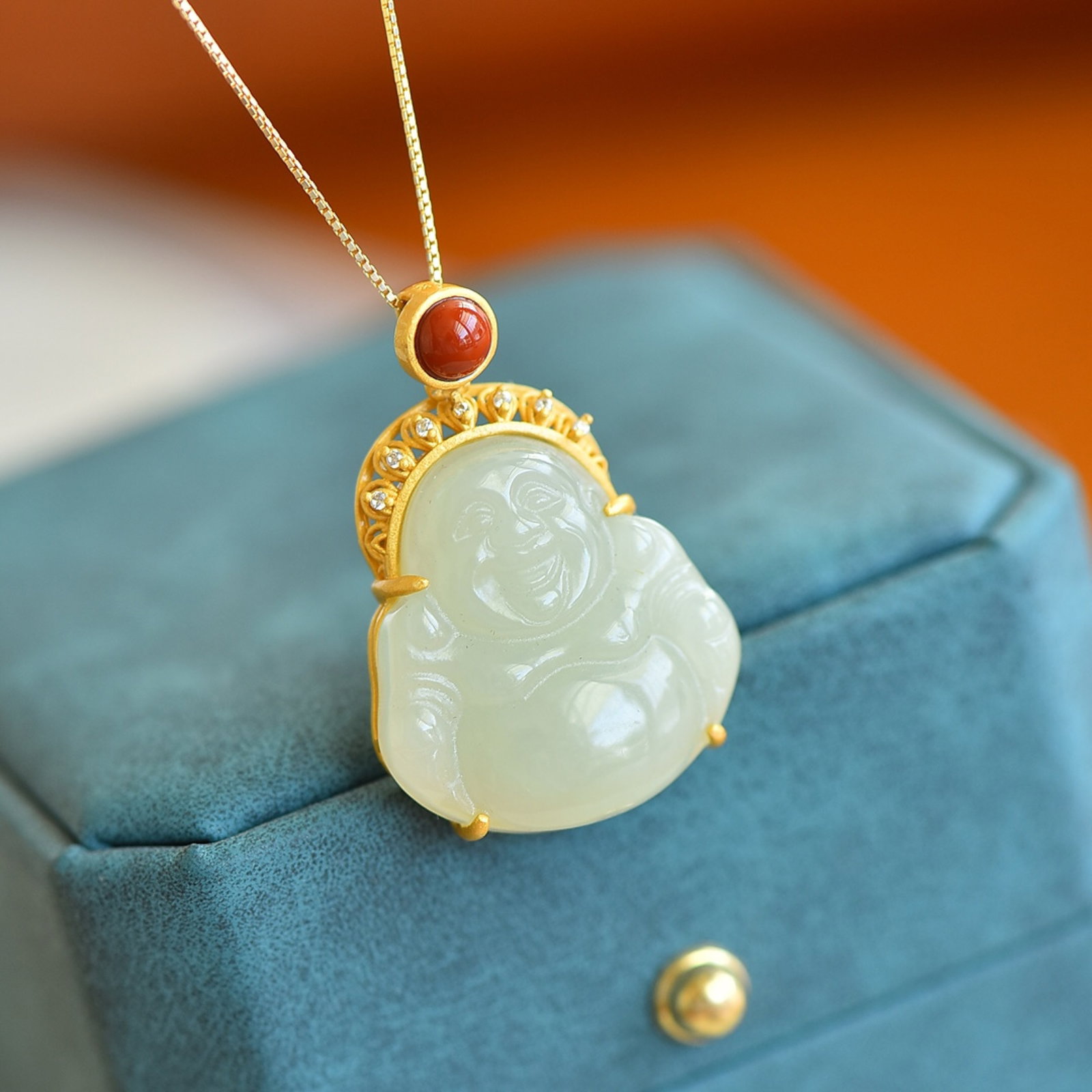 An Exquisite Sterling Silver-Gold Plated Inlaid White Jade Pendant - 3