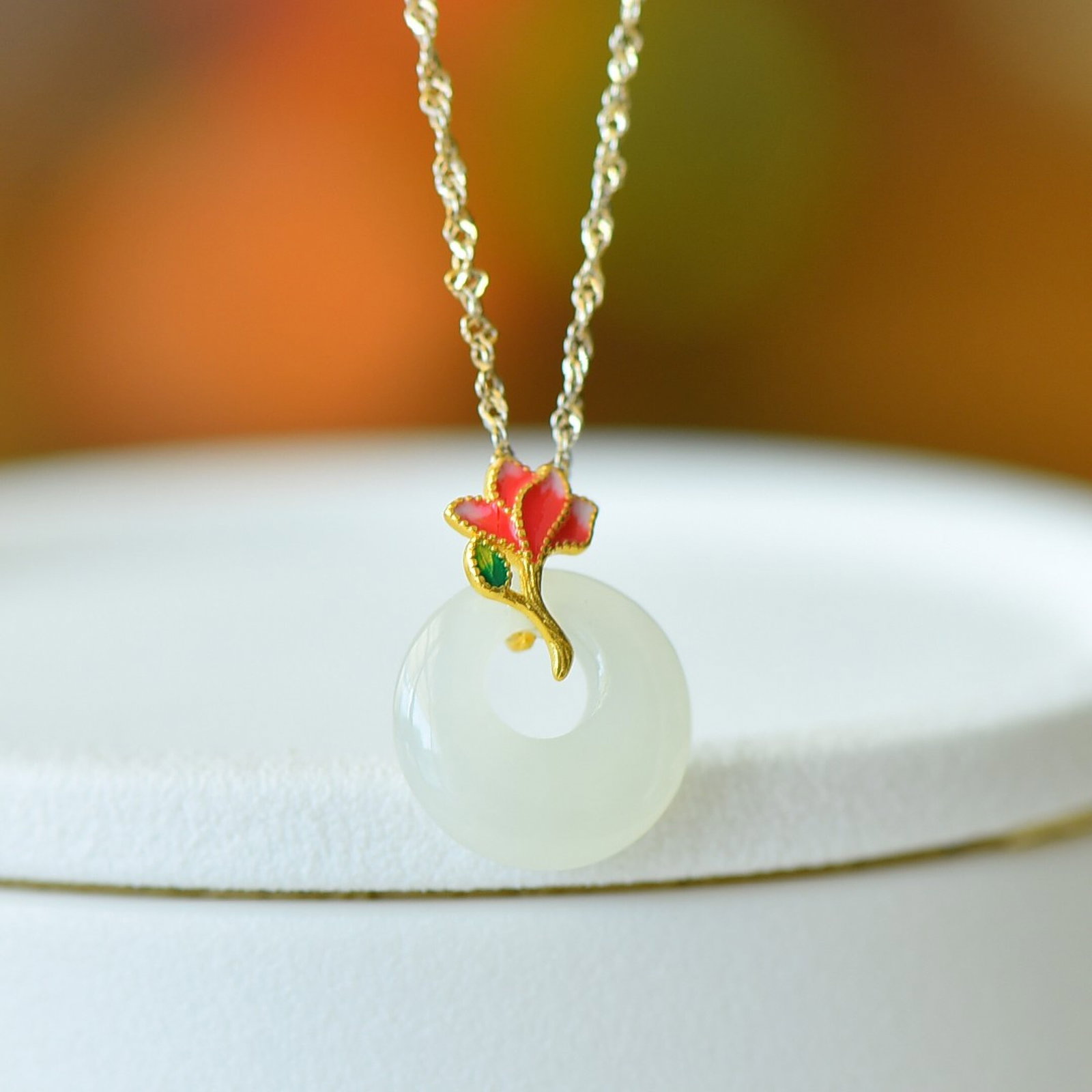 An Exquisite Sterling Silver-Gold Plated Inlaid White Jade Pendant - 2
