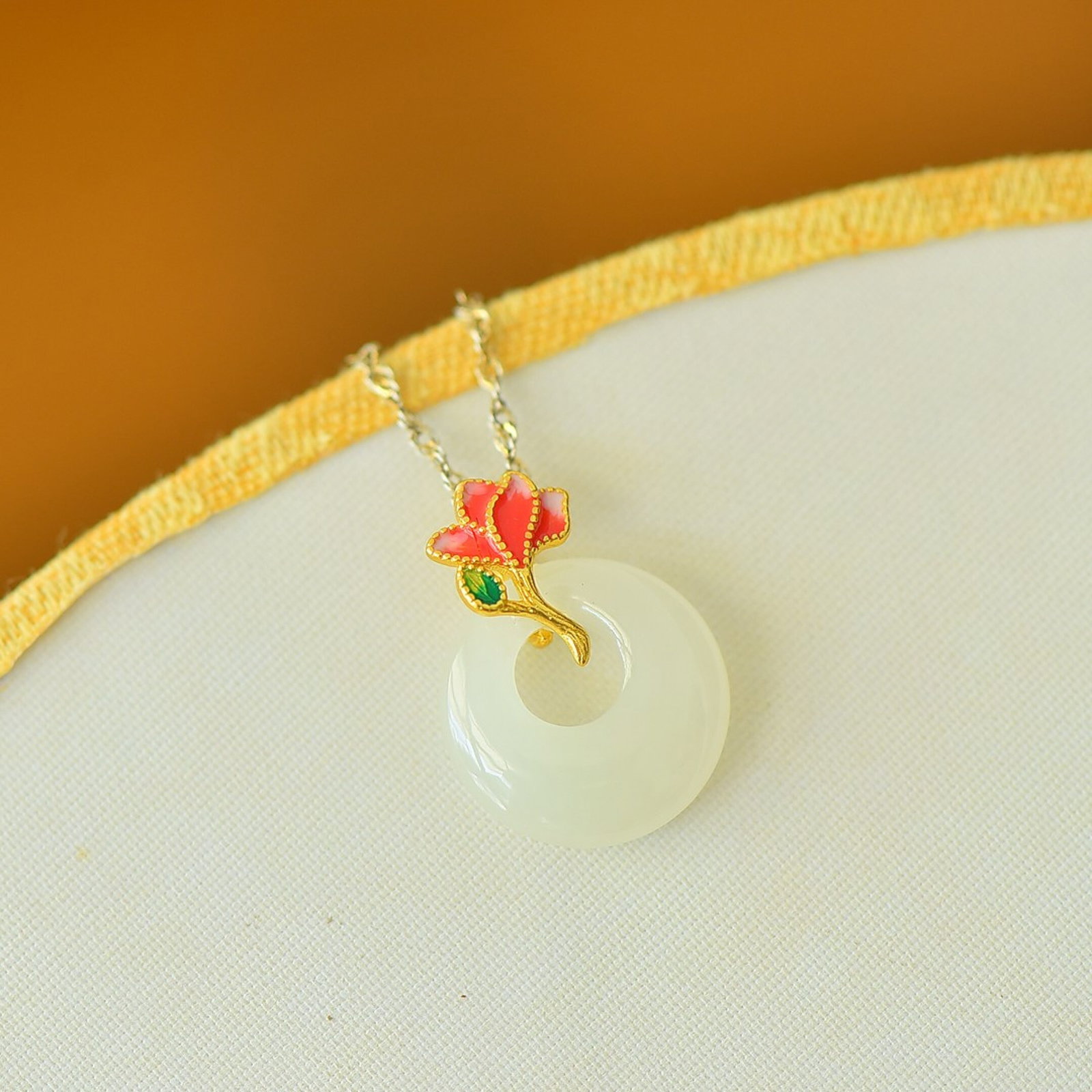 An Exquisite Sterling Silver-Gold Plated Inlaid White Jade Pendant - 3