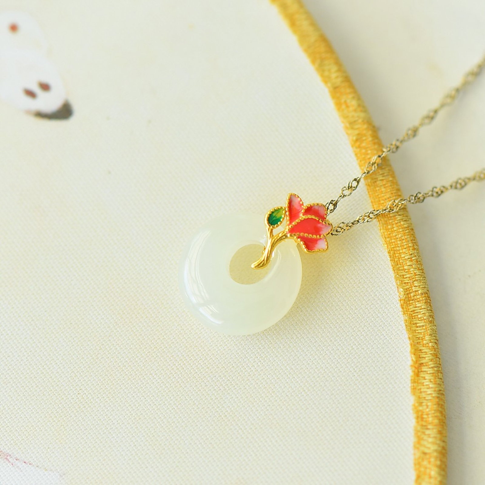 An Exquisite Sterling Silver-Gold Plated Inlaid White Jade Pendant - 4