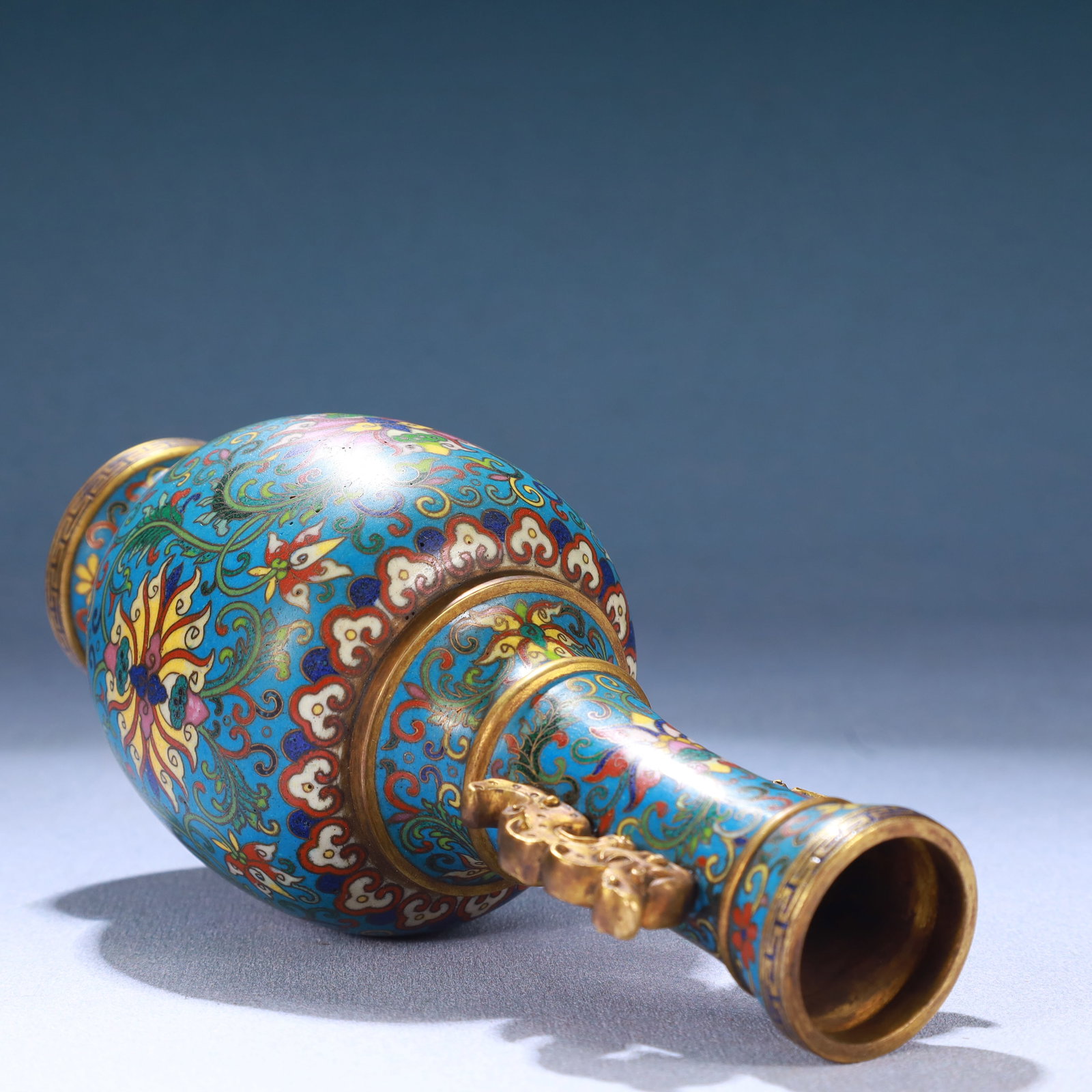 An Exquisite Cloisonne Lotus Pattern Dragon-Ears Vase - 10