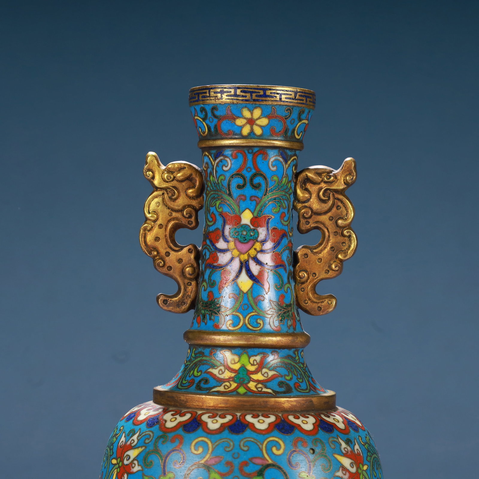 An Exquisite Cloisonne Lotus Pattern Dragon-Ears Vase - 2