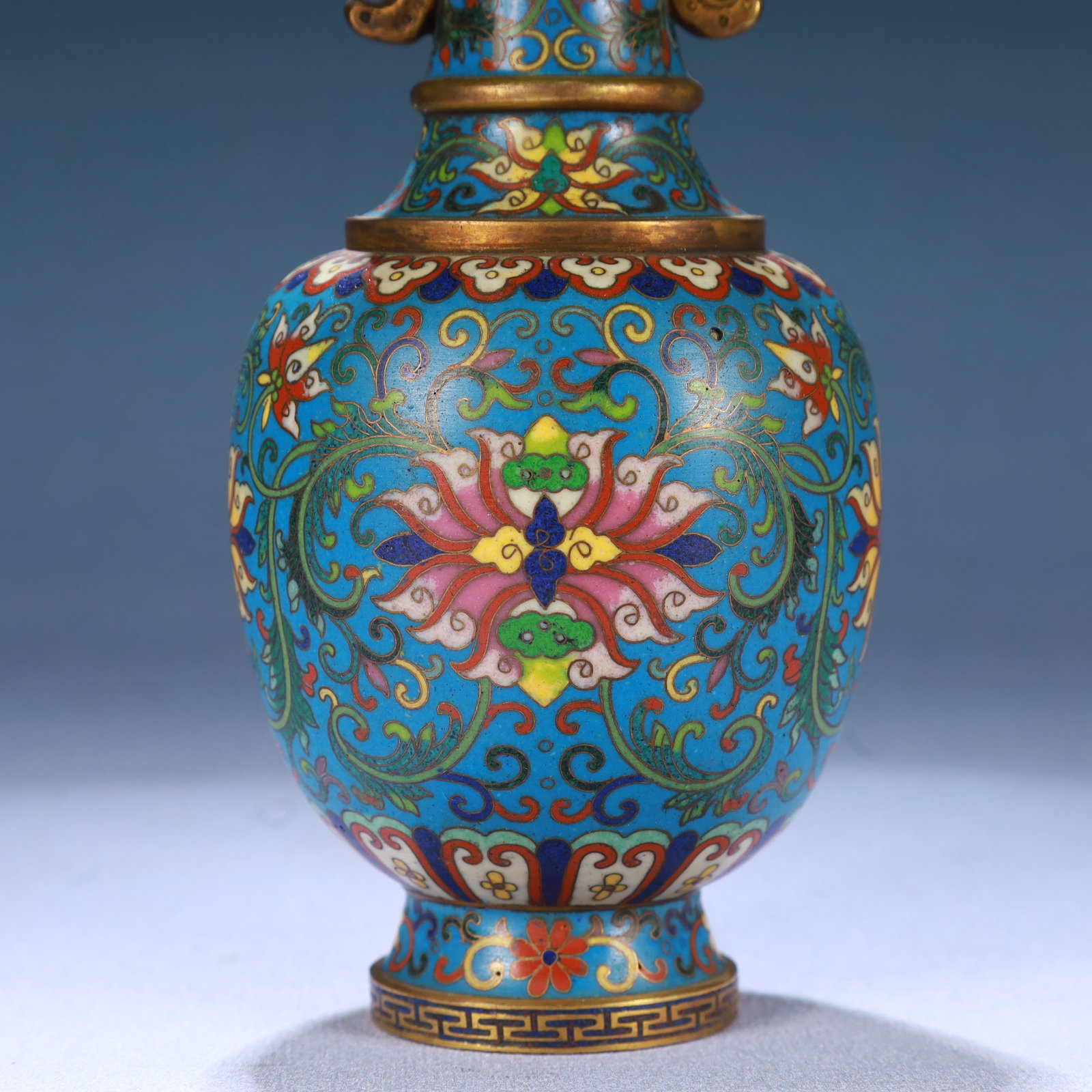 An Exquisite Cloisonne Lotus Pattern Dragon-Ears Vase - 3