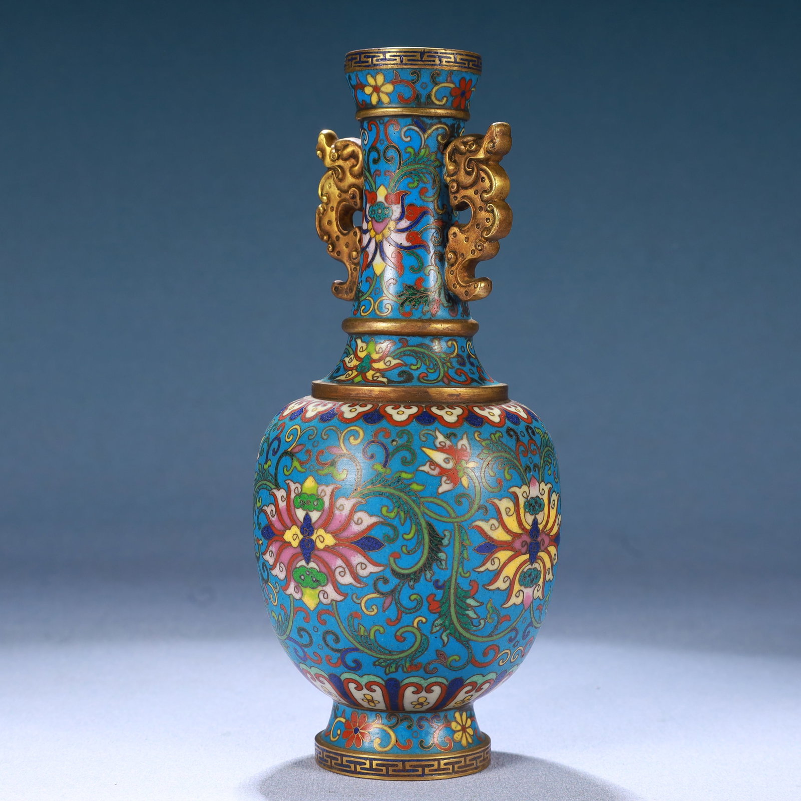 An Exquisite Cloisonne Lotus Pattern Dragon-Ears Vase - 4