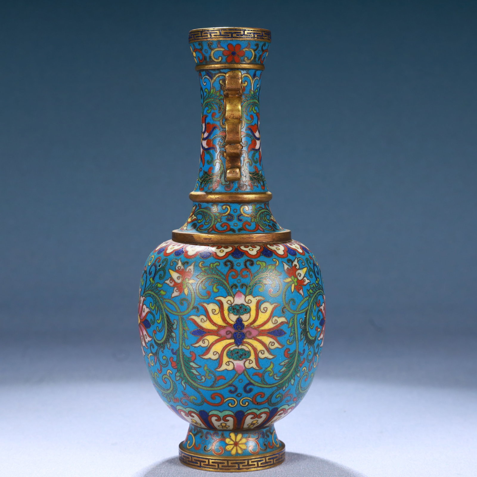 An Exquisite Cloisonne Lotus Pattern Dragon-Ears Vase - 5