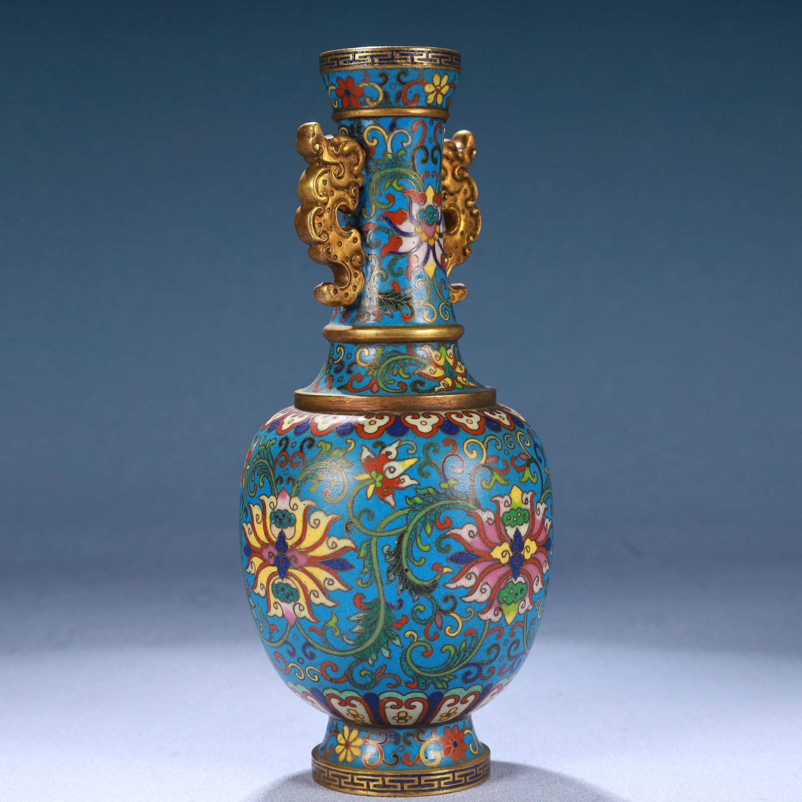An Exquisite Cloisonne Lotus Pattern Dragon-Ears Vase - 6