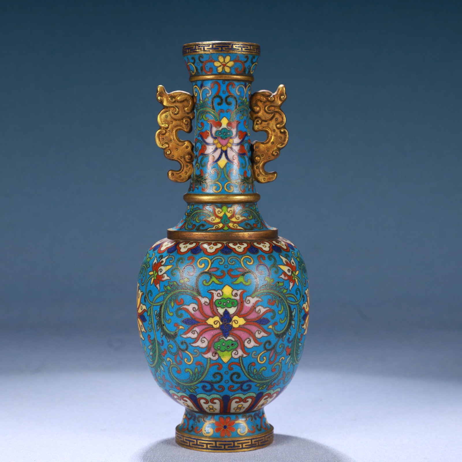 An Exquisite Cloisonne Lotus Pattern Dragon-Ears Vase - 7