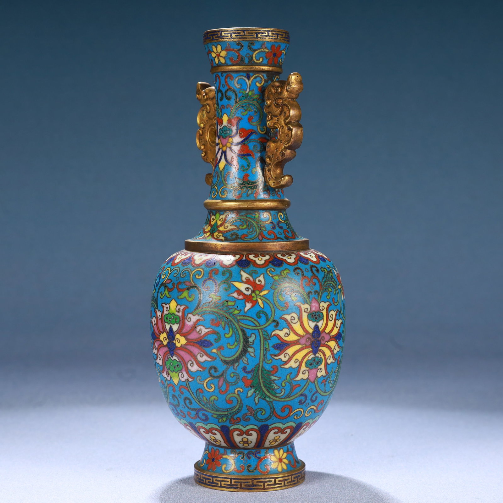 An Exquisite Cloisonne Lotus Pattern Dragon-Ears Vase - 8