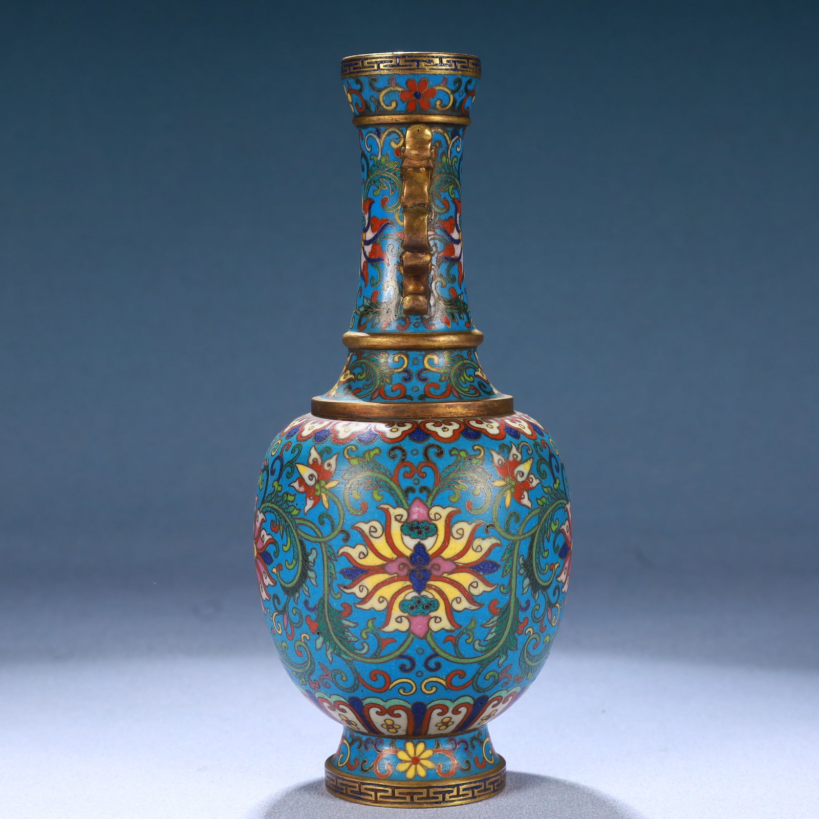 An Exquisite Cloisonne Lotus Pattern Dragon-Ears Vase - 9