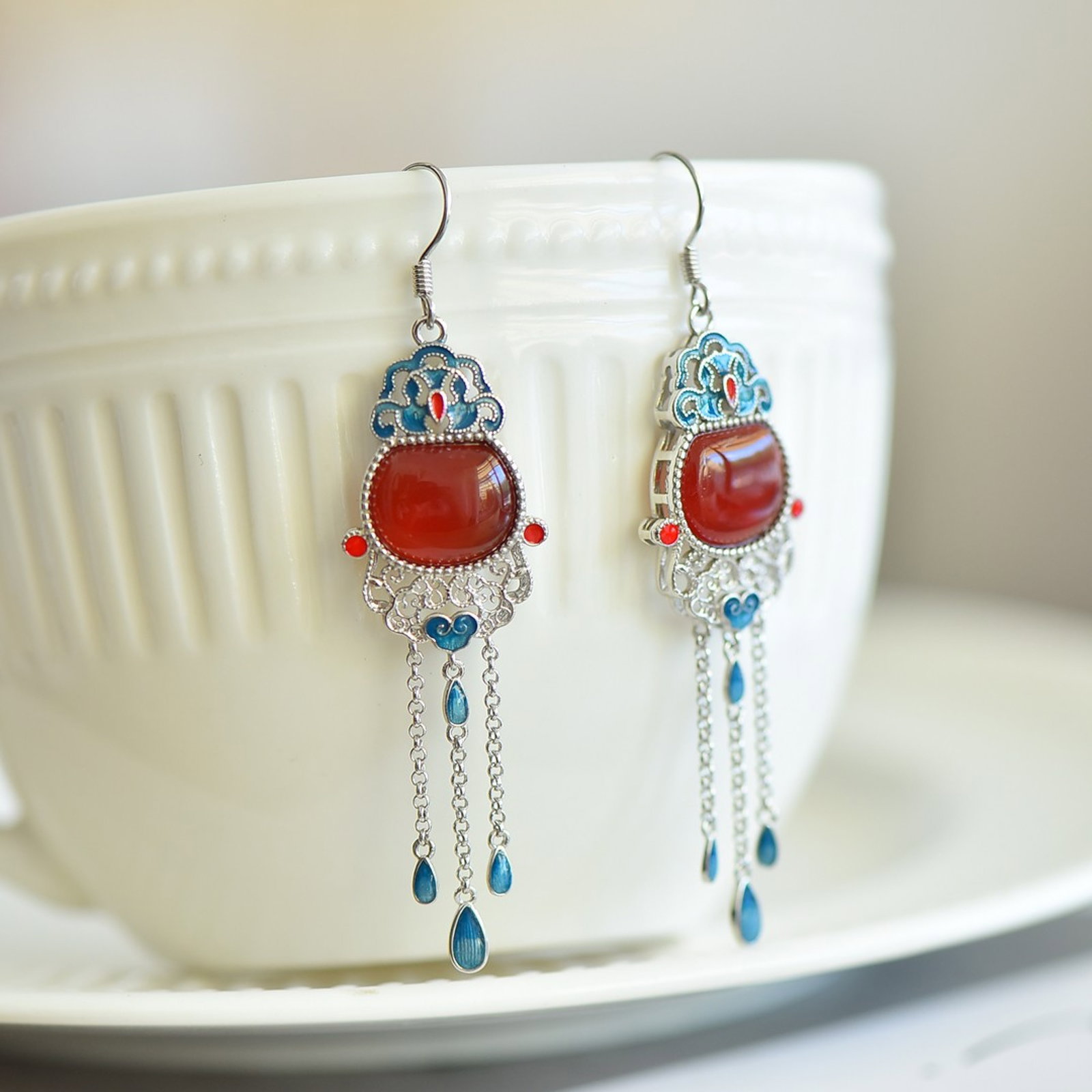 A Set of Fine Sterling Silver Inlaid Agate Jewelrys - 2