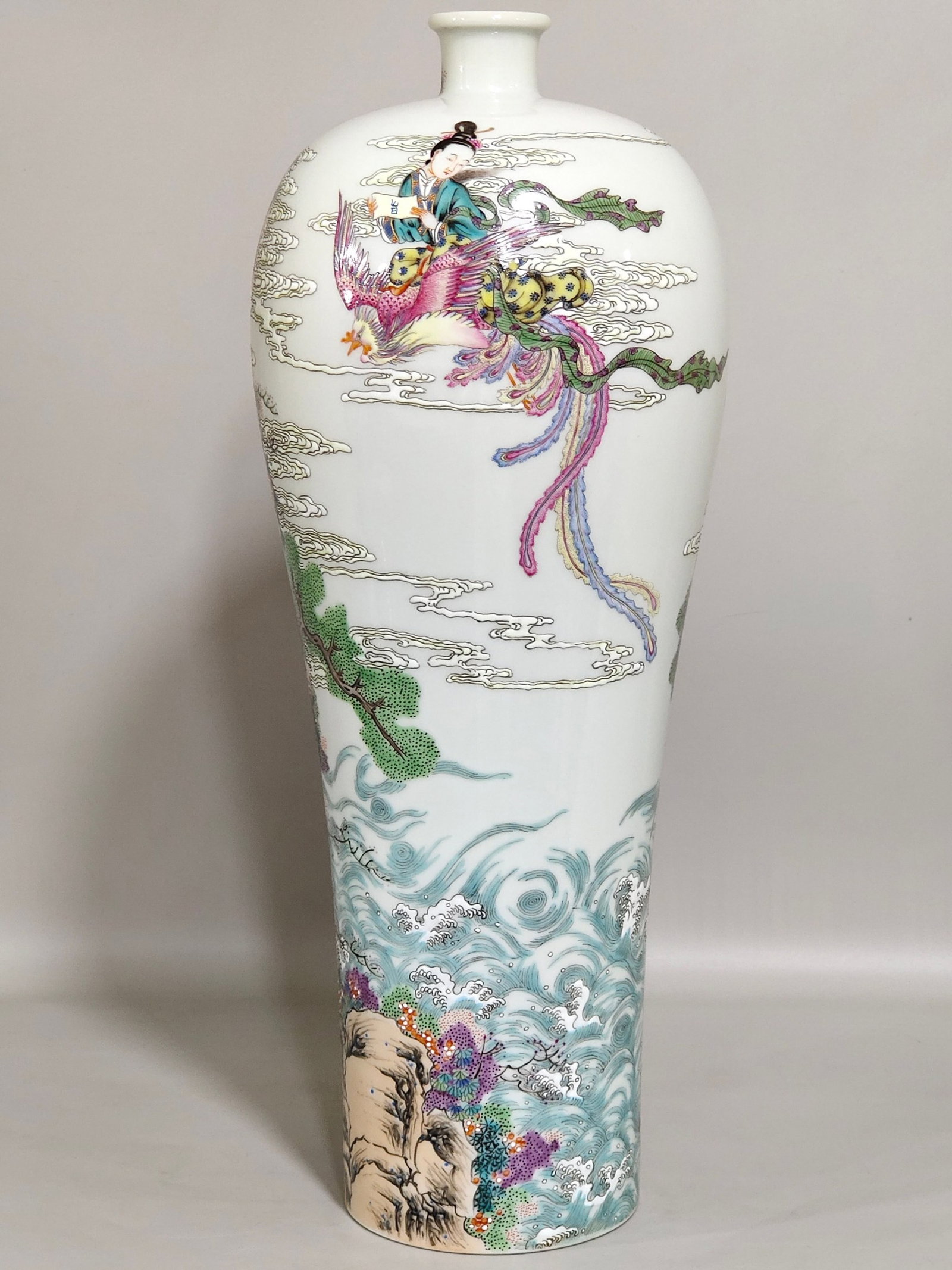 A Rare Famille-Rose Landscape and Figure Pattern Vase: Estimated Value:4600-9200 A Rare Famille-Rose Landscape and Figure Pattern Vase,Qing Dynasty,China,Yongzheng Six-character Mark,Size:13inx4.9in