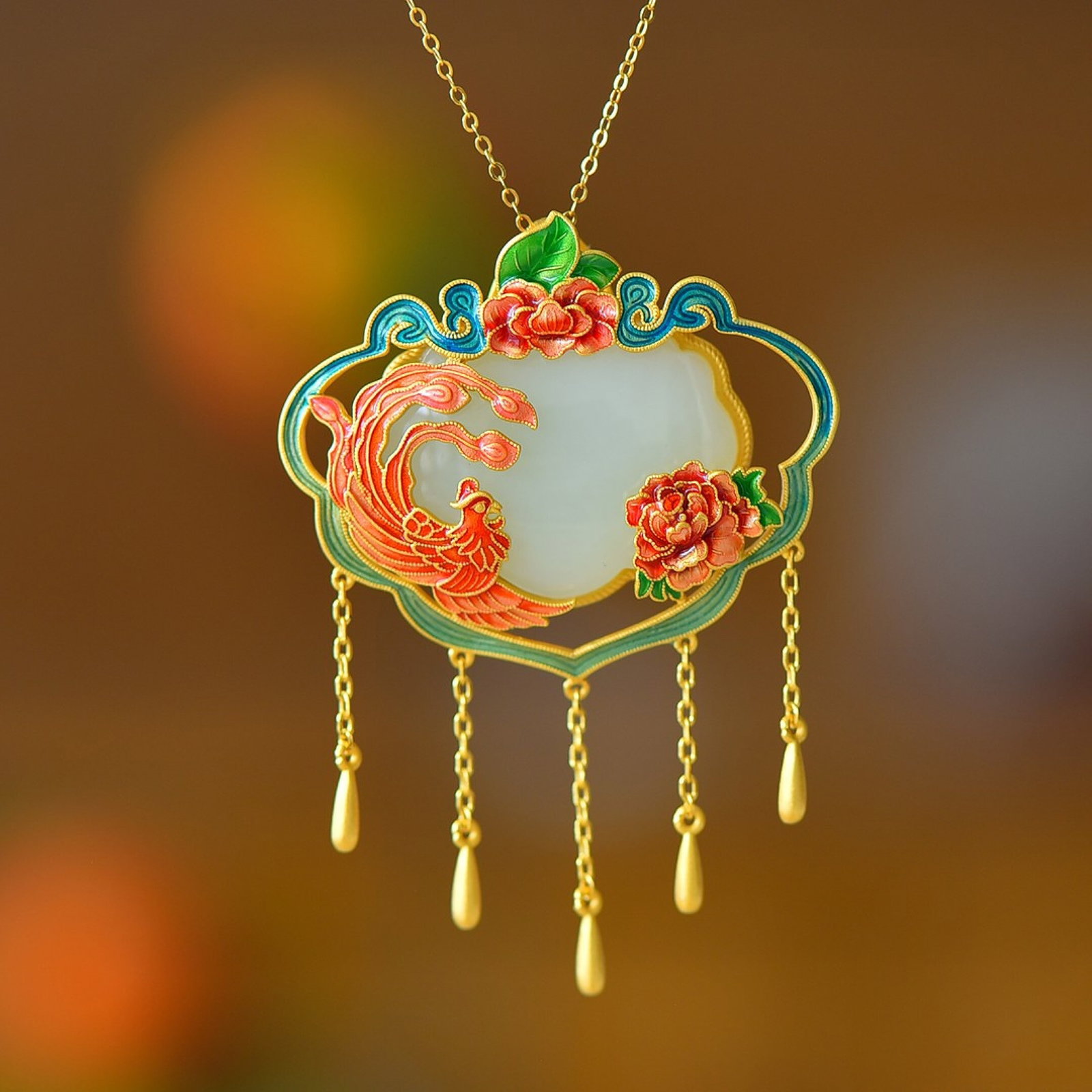 An Exquisite Sterling Silver-Gold Plated Inlaid White Jade Enamel Pendant - 4