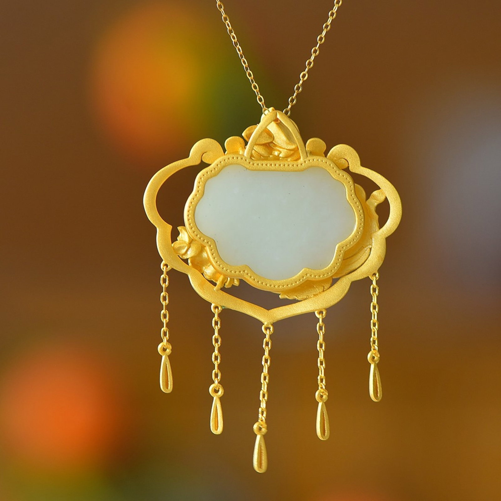 An Exquisite Sterling Silver-Gold Plated Inlaid White Jade Enamel Pendant - 5