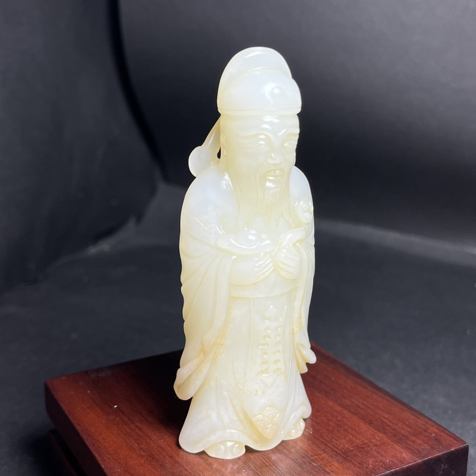 An Exquisite White Jade Statue of Mammon Ornament - 2